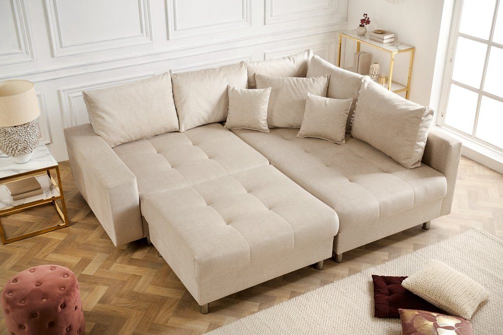 riess-ambiente Ecksofa KENT 220cm champagner beige, Einzelartikel 1 Teile, Wohnzimmer · Samt · L-Form · Ottomane beidseitig · Modern Design