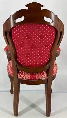 Casa Padrino Esszimmerstuhl Luxus Barock Esszimmerstuhl mit Armlehnen Bordeauxrot / Gold / Braun - Prunkvoller Stuhl mit elegantem Muster - Barock Esszimmer Möbel - Luxus Qualität - Made in Italy