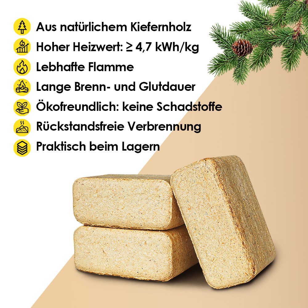 JSM-Brennholz Holzbriketts Holzbriketts aus Kiefernholz (100% Kiefer), 20 kg, Material: Kiefernholz