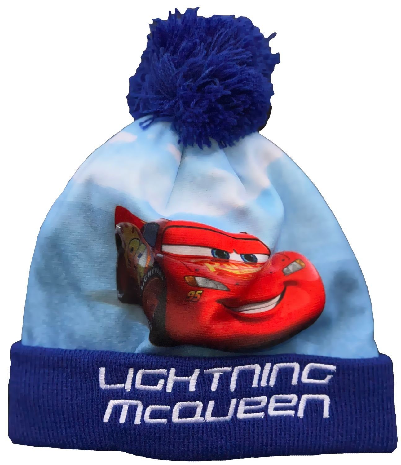 Disney Cars Bommelmütze CARS Jungen Mütze warme Wintermütze Blau Gr. 52 + 54