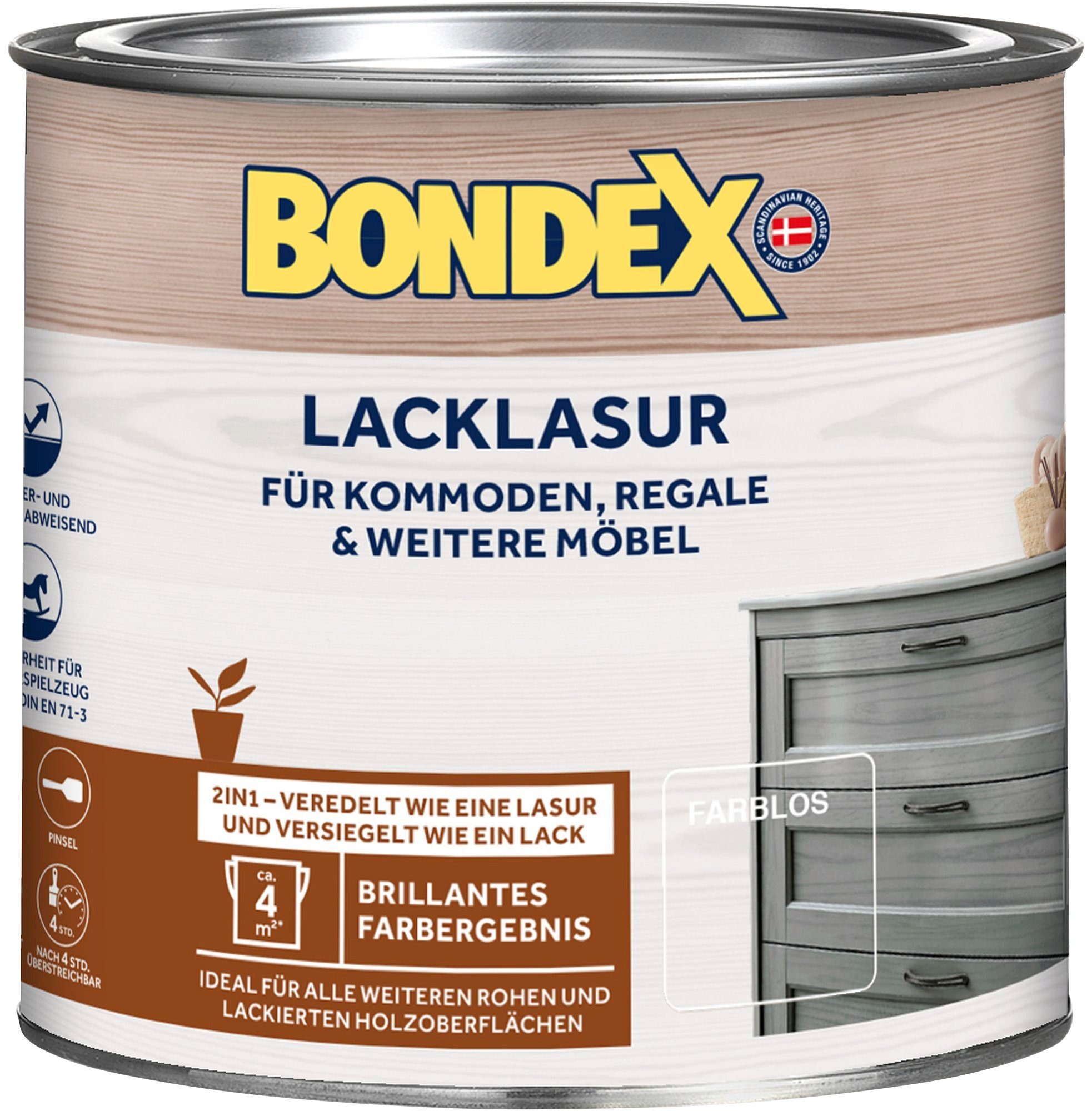 Bondex Holzschutzlasur LACKLASUR, Weiß, 0,375 Liter Inhalt Farblos