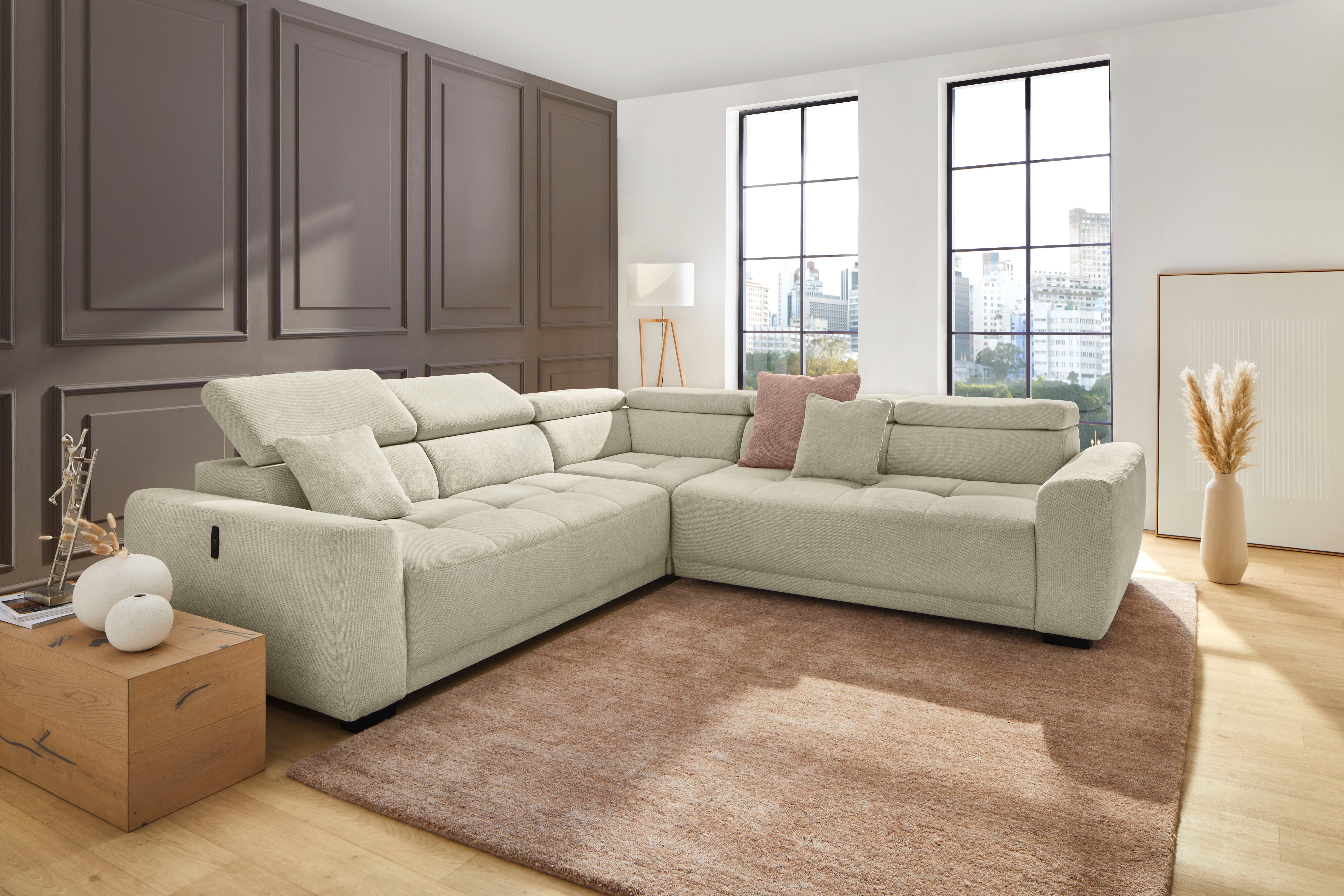 Jockenhöfer Gruppe Wohnlandschaft Monza L-Form, B: 292x292 cm, mit 30 cm elektr. Sitztiefenverstellung, 140kg Belastbarkeit je Sitz, Kopfteilverstellung & USB-Anschluss