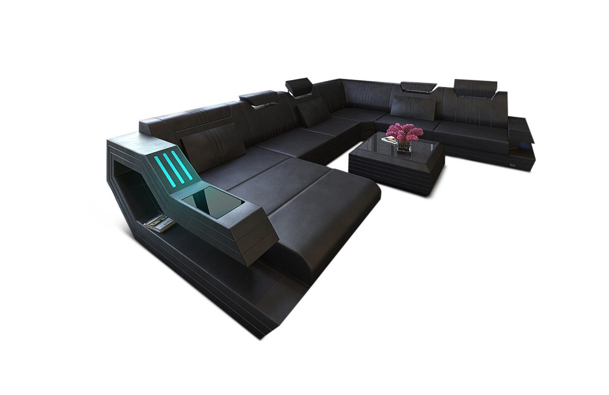 Sofa Dreams Wohnlandschaft Sofa Leder Ledercouch Ravenna XXL U Form Ledersofa, Couch, mit LED, wahlweise mit Bettfunktion als Schlafsofa, Designersofa