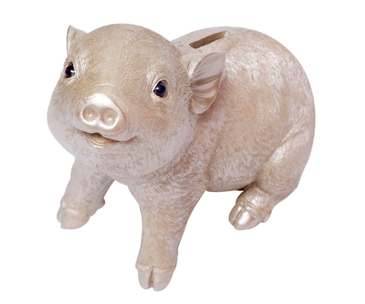 Spardose L 12 cm Süsses Sparschwein aus Keramik mit Punkten und Krone H 11 cm 