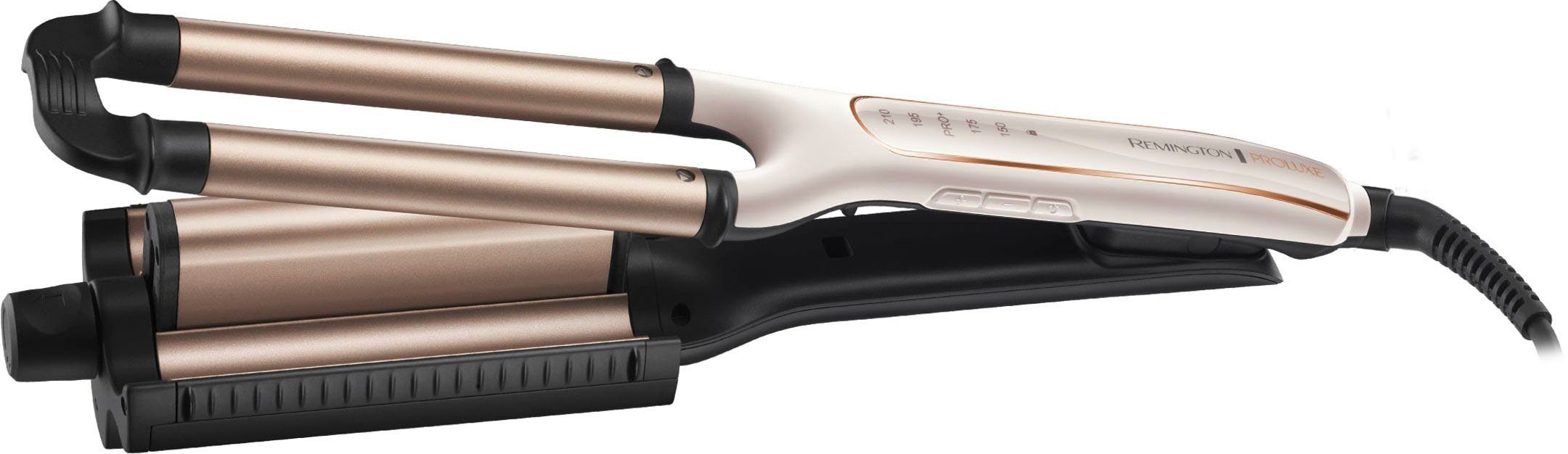 Remington Welleneisen PROluxe mit Styles: Wasserwelle, große Welleneisen, kleine langanhaltende* & CI91AW für Beachwaves, 4 Wellen, OPTIheat-Technologie Welleneisen Styling-Ergebnisse in Keramik-Beschichtung, 24h 1