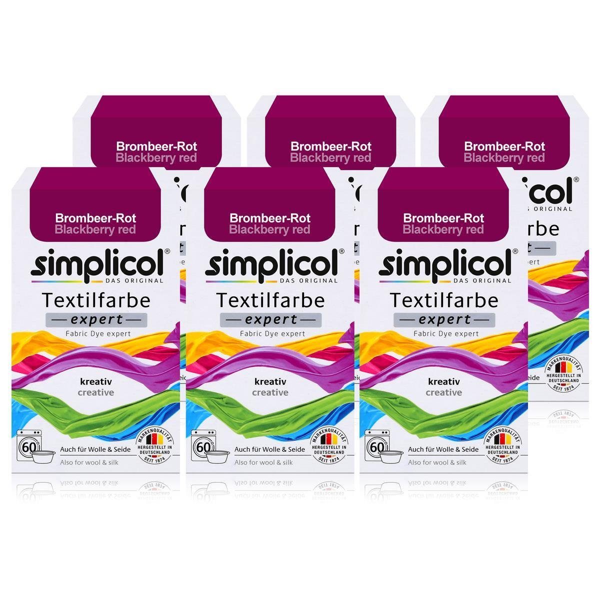 Textilfarbe Simplicol Textilfarbe expert Brombeer-Rot 150g - Farbe zum Färben (6er