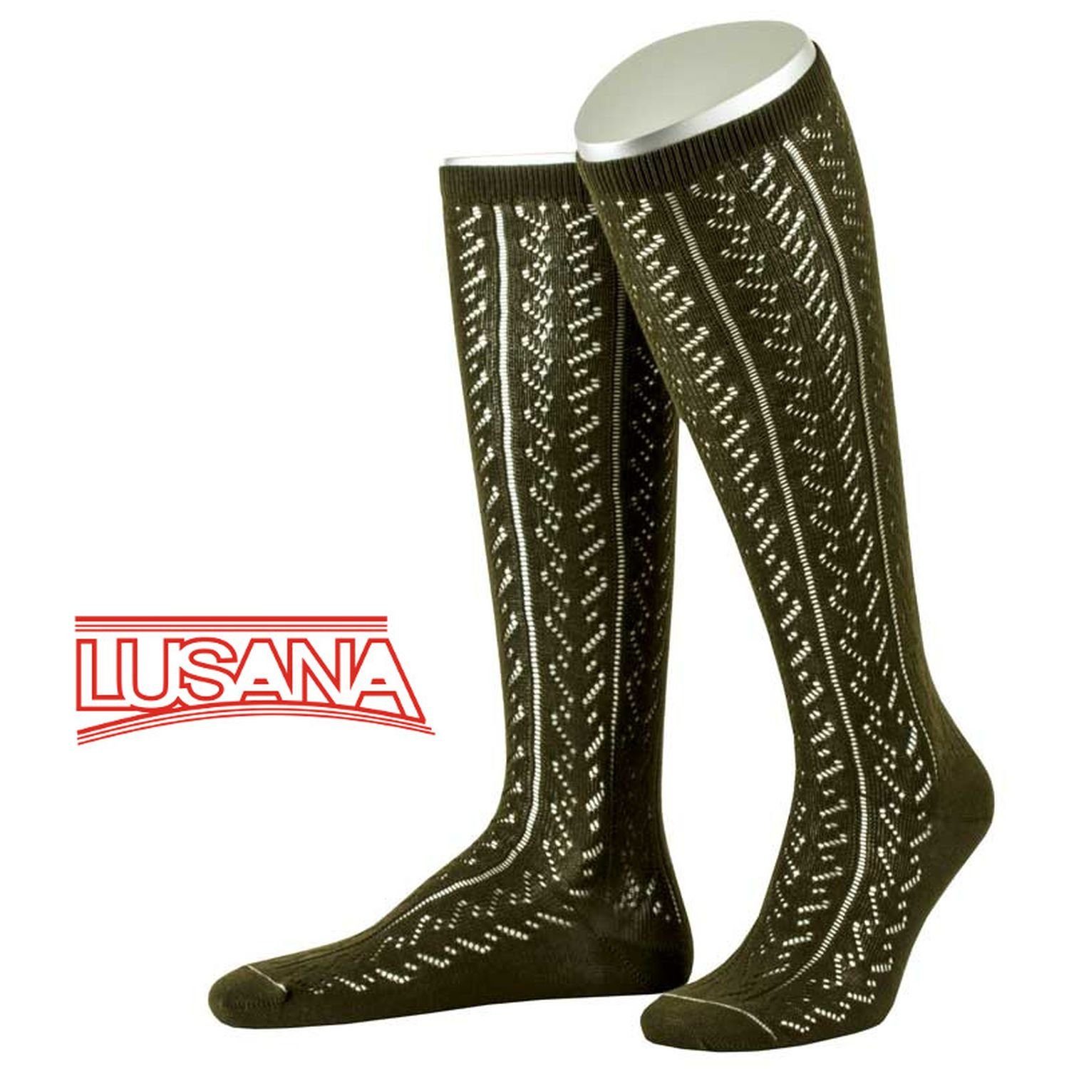 Lusana Trachtensocken mit Ajourmuster 17 oliv