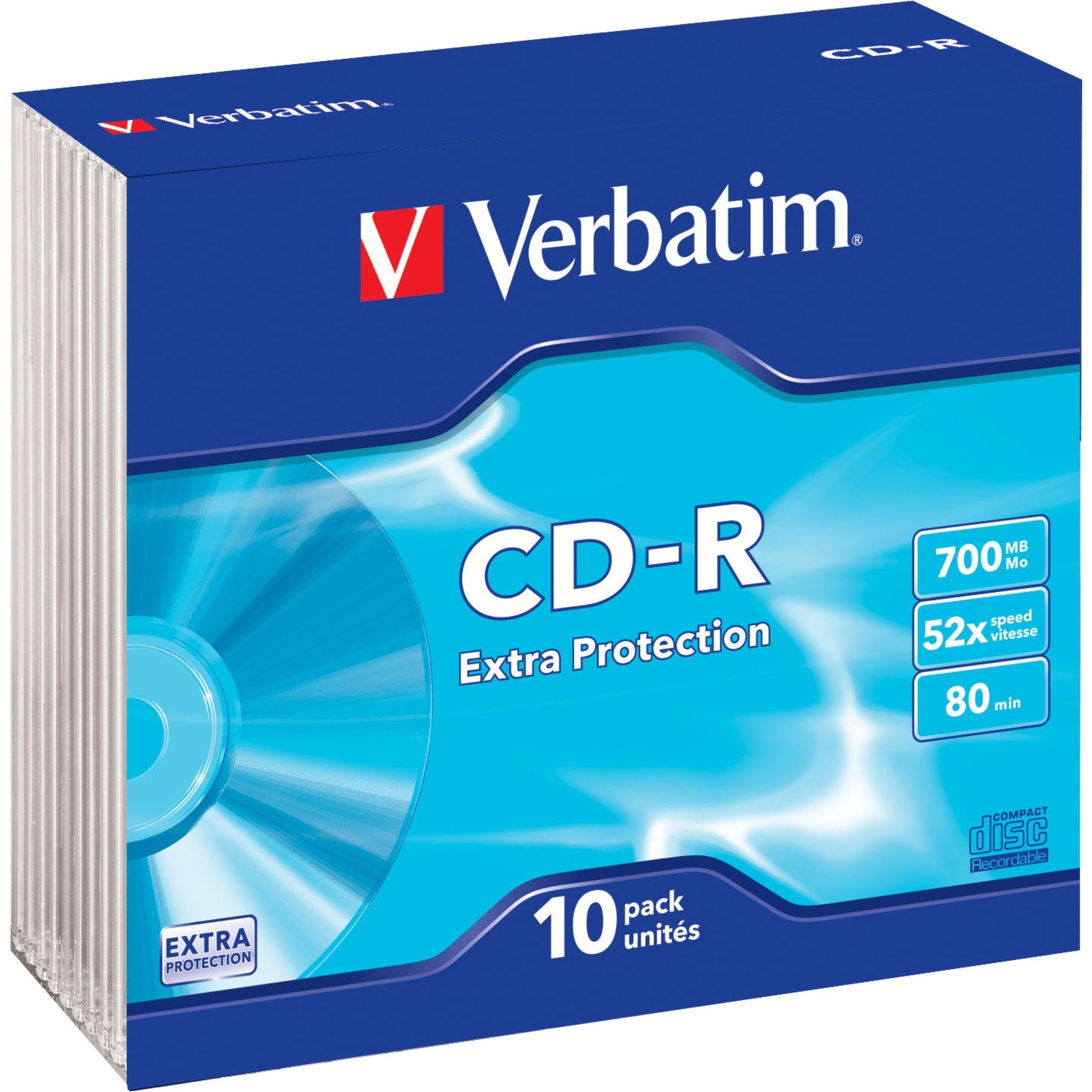 Verbatim CD-Rohling Verbatim CD-R 700 MB, CD-Rohlinge, (52fach, 10