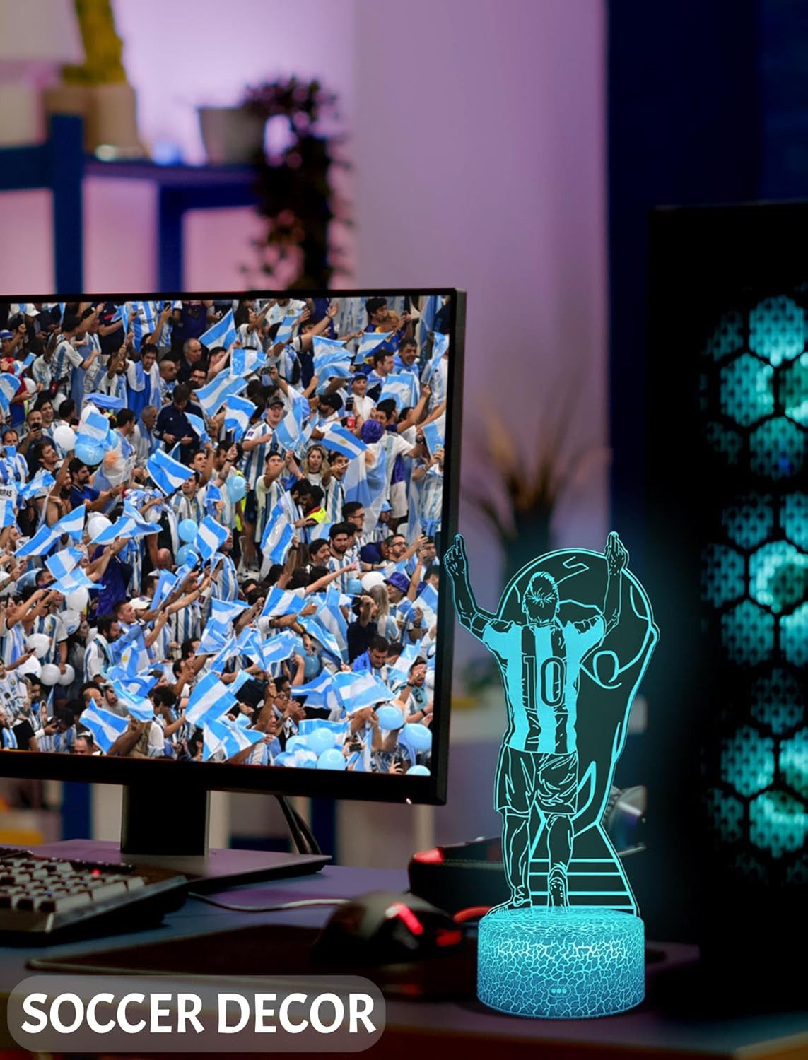 Magiclux LED Nachtlicht 3D Nachtlicht Fußballspieler Nr. 10 mit 16 Farben & Fernbedienung, RGB LED, Bunt, 3D-Fußballspieler, 16 Farben, Fernbedienung, Touchfunktion, LED