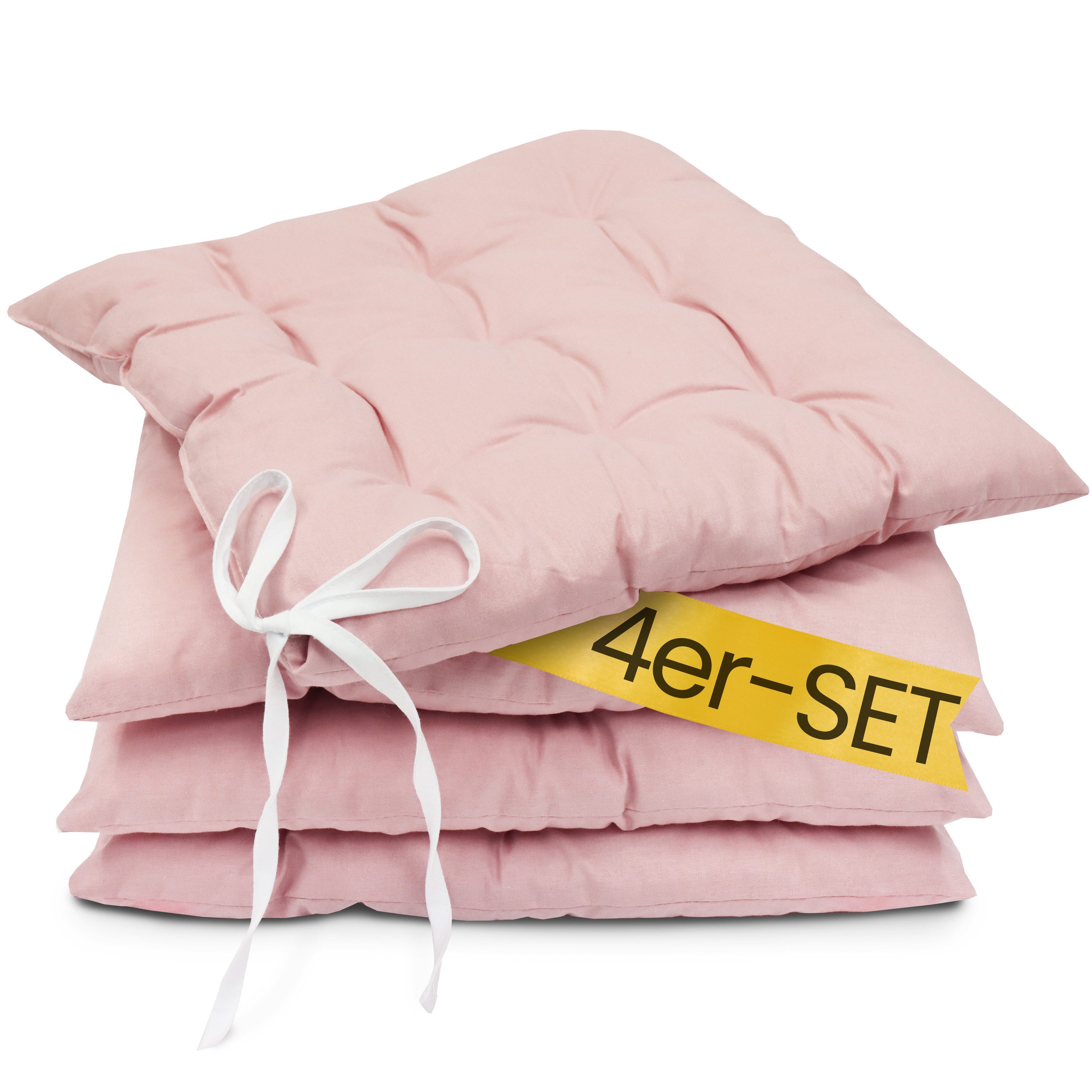 Amilian Stuhlkissen 40x40 mit Bändern - 4er Set Sitzkissen - Outdoor Indoor - Sitzauflage, waschbar
