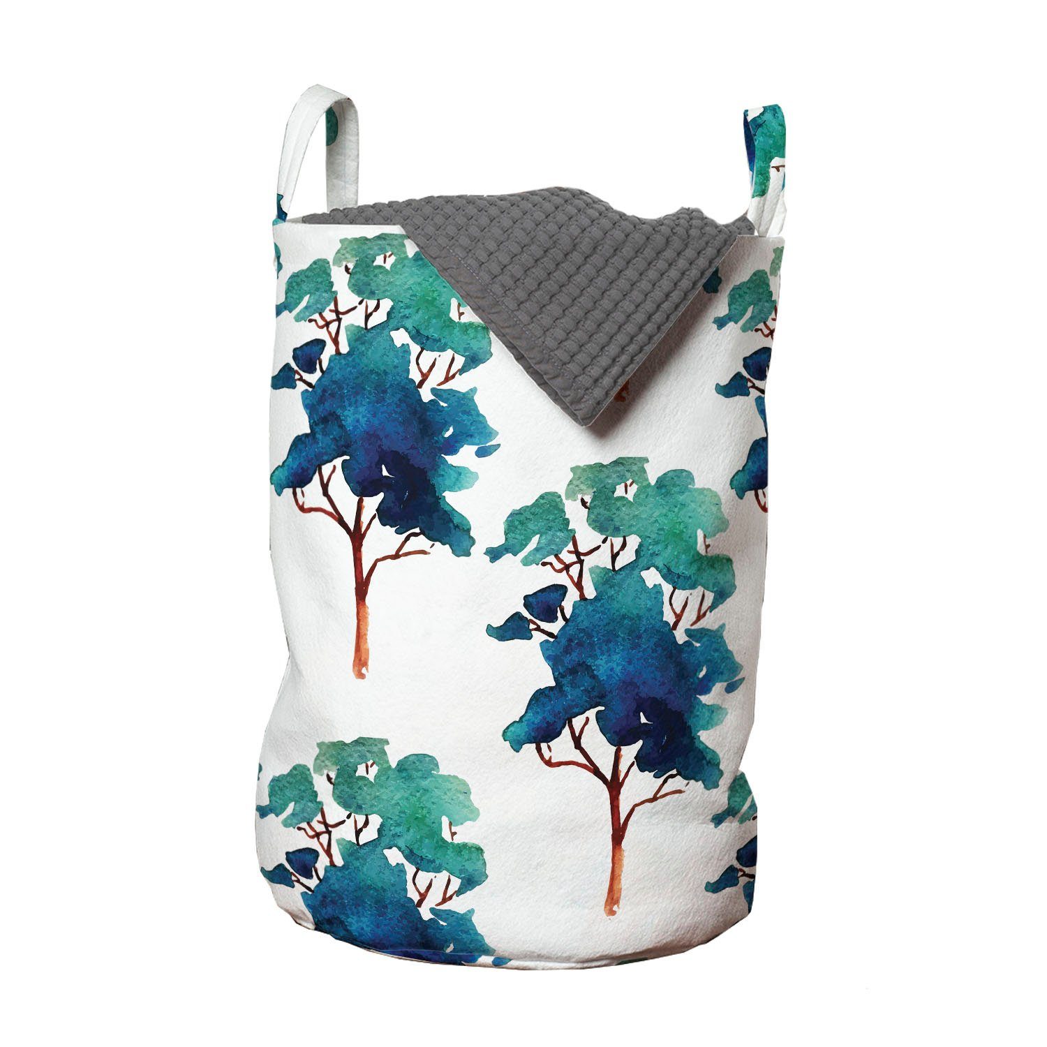 Abakuhaus Wäschesäckchen Wäschekorb mit Griffen Kordelzugverschluss für Waschsalons, Wald Aquarelle Bäume Pattrern