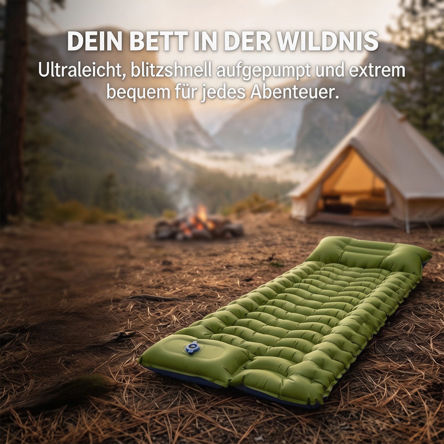 AKKEE Isomatte Camping Luftmatratze mit Kissen, Outdoor isomatte Kompakte und Leichte, Campingmatte 195×68/133CM für Wandern und Strand