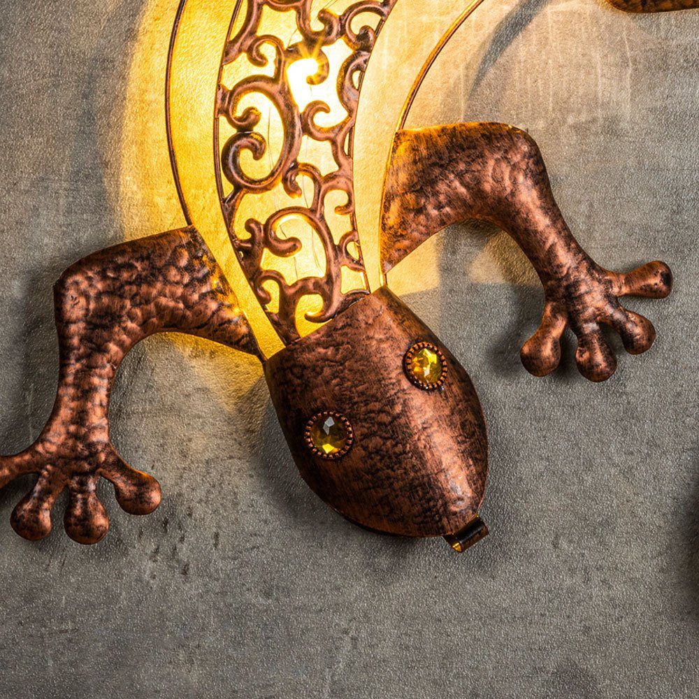 Haushalt International LED Wandleuchte, LED-Leuchtmittel fest verbaut, Warmweiß, Außenlampe Solar Wandleuchte Gecko braun 10x LED warmweiß H 69 cm