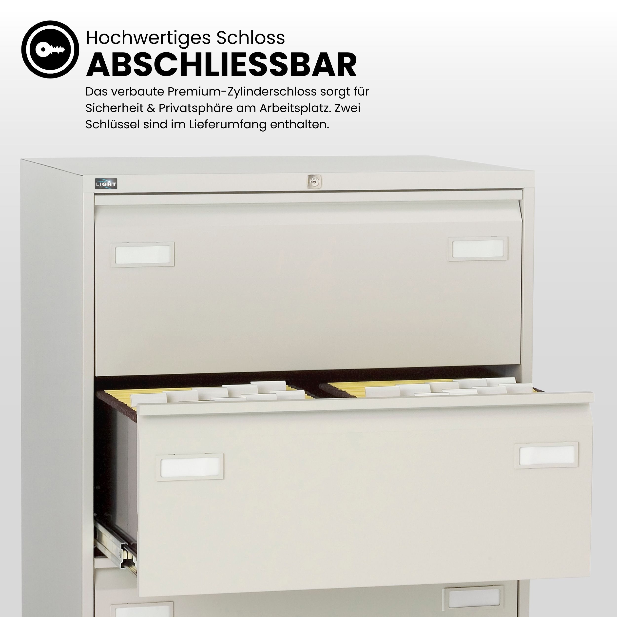 Bisley Hängeregisterschrank Hängeregistraturschrank Light in Verkehrsweiß - Maße: H 132 x B 80 x T 62 cm