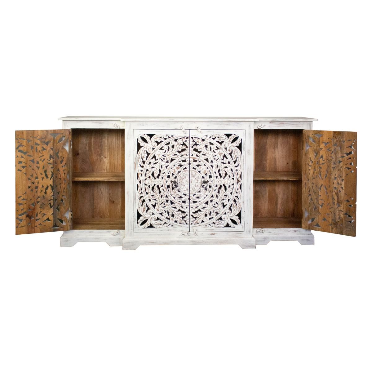 Oriental Galerie Unterschrank Weiß Whitewash Sideboard Mira Weiß 180 cm
