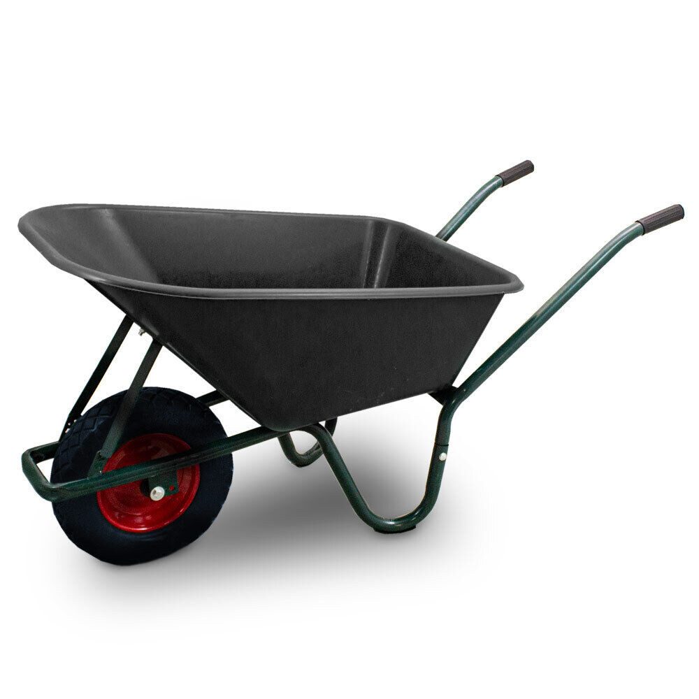 Bituxx Schubkarre Schubkarre Dunkelgrün mit PVC Wanne SCHWARZ und PU Rad Schwarz, (MS-18348)