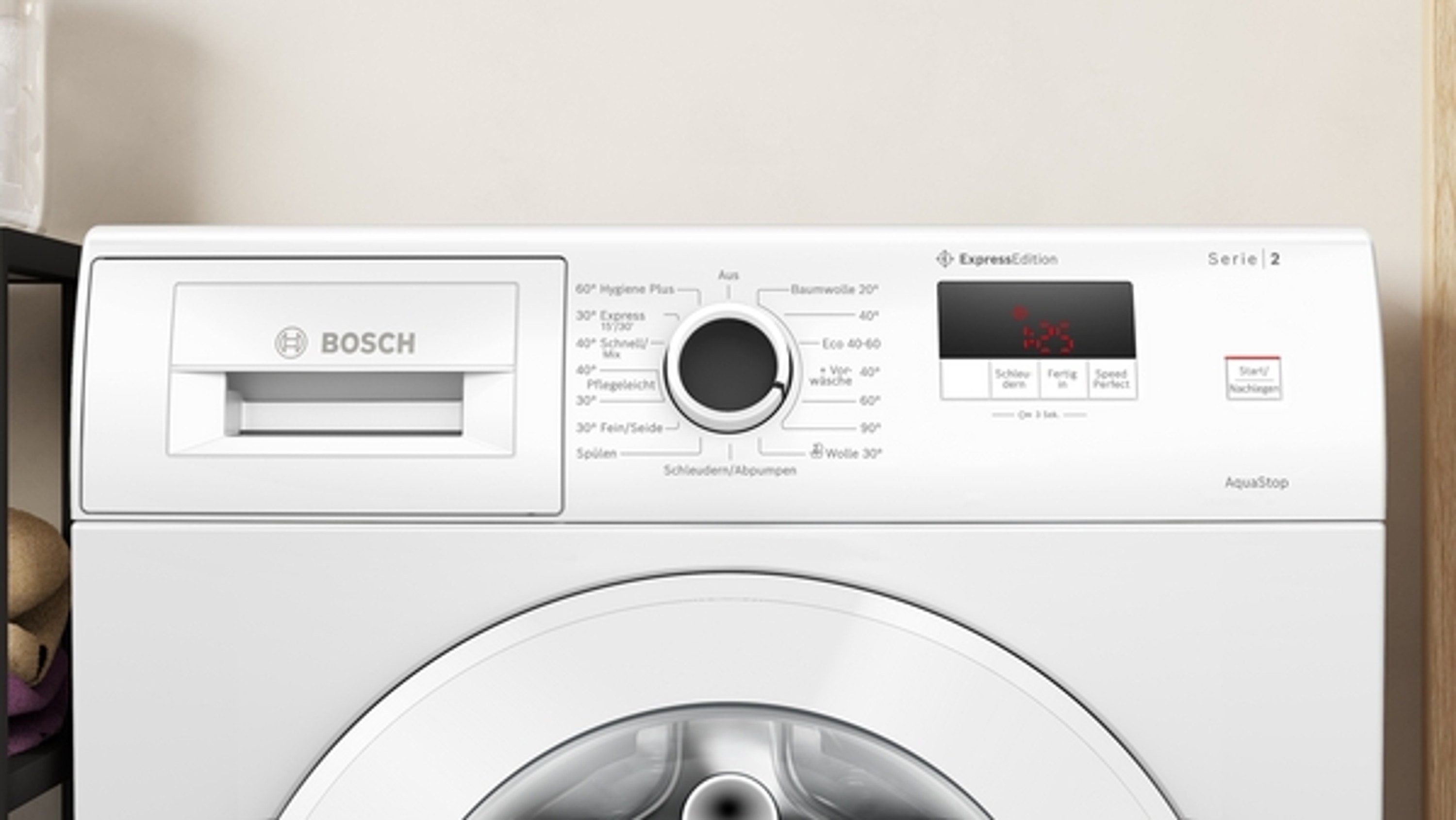 BOSCH Waschmaschine Serie 2 WGE0242H, 7 kg, 1400 U/min, Eco Silence Drive, AquaStop, Nachlegefunktion