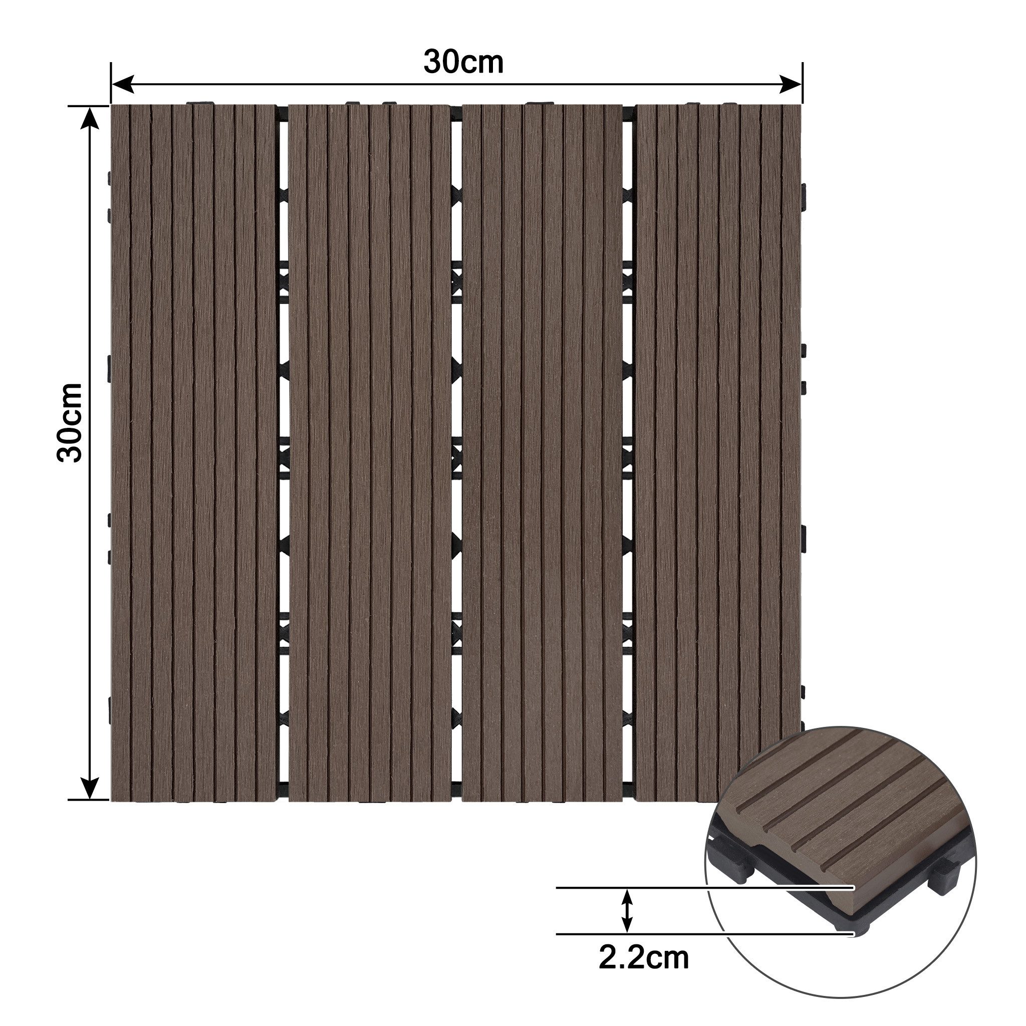 FIVMEN Terrassendielen WPC Fliesen Terrassenfliesen 30x30cm mit klicksystem, Hellbraun, (11-St), für Terrasse und Balkon