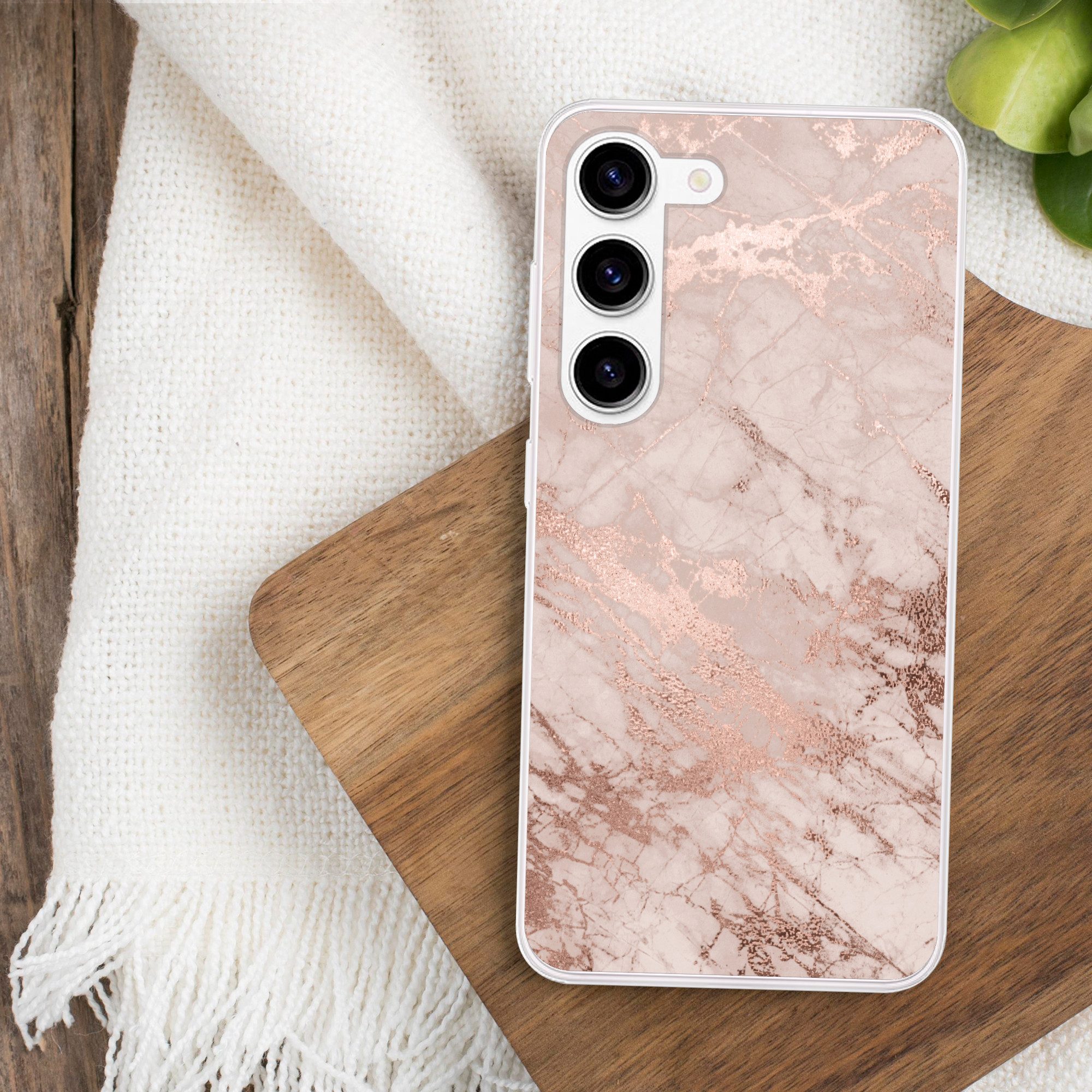 MuchoWow Handyhülle für Samsung Galaxy S23 Marmor - Rosa - Luxus - Marmoroptik - Glitzer -, Phone Case, Silikon, Schutzhülle Dünn