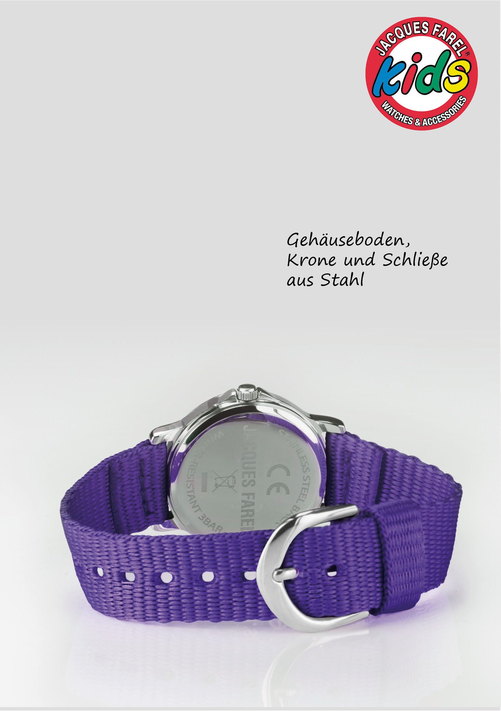 Jacques Farel Quarzuhr KCF Kinder Armbanduhr Textilband, analog Kinderuhr Lernuhr deutlich Schulanfang Geschenkidee Ø 28 mm – Bild 5 von 5