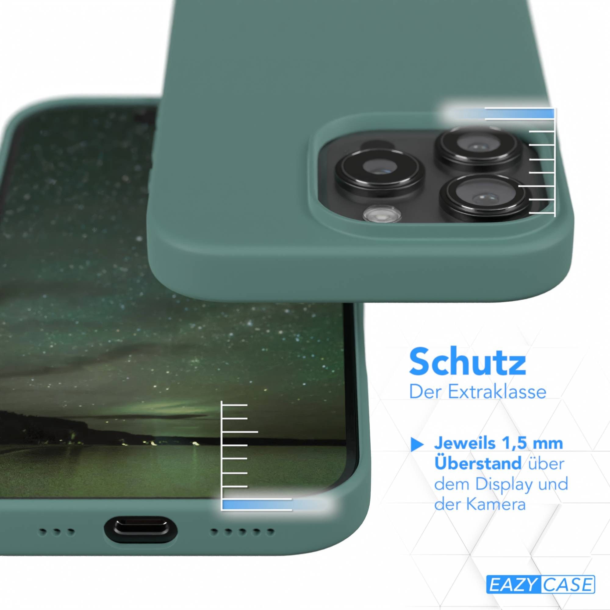EAZY CASE Handyhülle Premium Silikon Case für Apple iPhone 16 Pro 6,3 Zoll, Schutzhülle mit Kameraschutz Back Cover Bumper Case Case Dunkelgrün