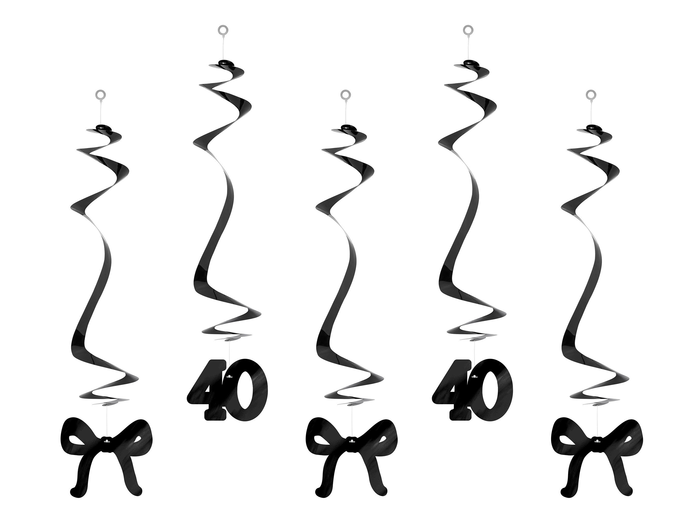 partydeco Girlande, Spiralgirlande 50cm Deckenhänger Zahl 40 und Schleifen 5er Set Schwarz
