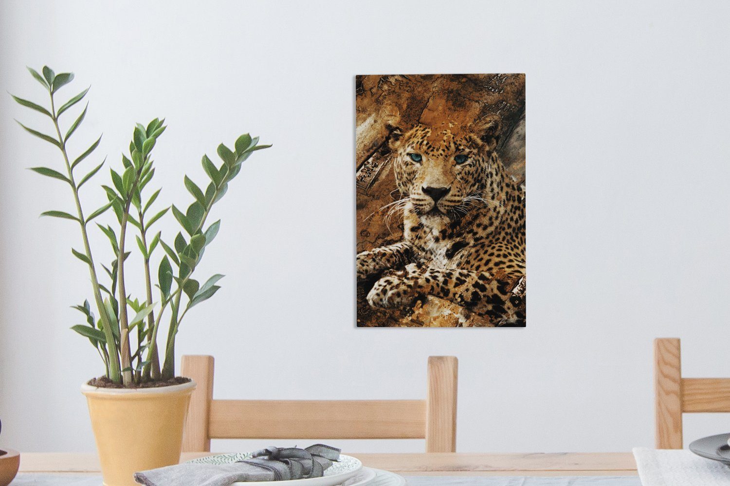Gemälde, Leinwandbild Steine fertig - 20x30 inkl. Leinwandbild Leopard - OneMillionCanvasses® Zackenaufhänger, bespannt cm St), Wand, (1