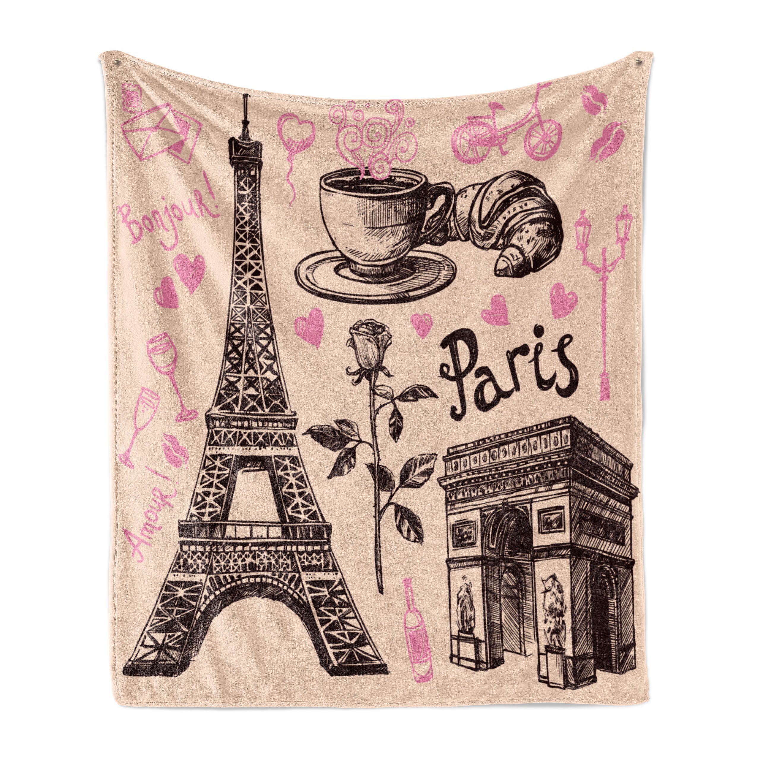 Wohndecke Gemütlicher Plüsch für den Innen- und Außenbereich, Abakuhaus, Eiffelturm Bäckerei in Paris Eiffel | Wohndecken