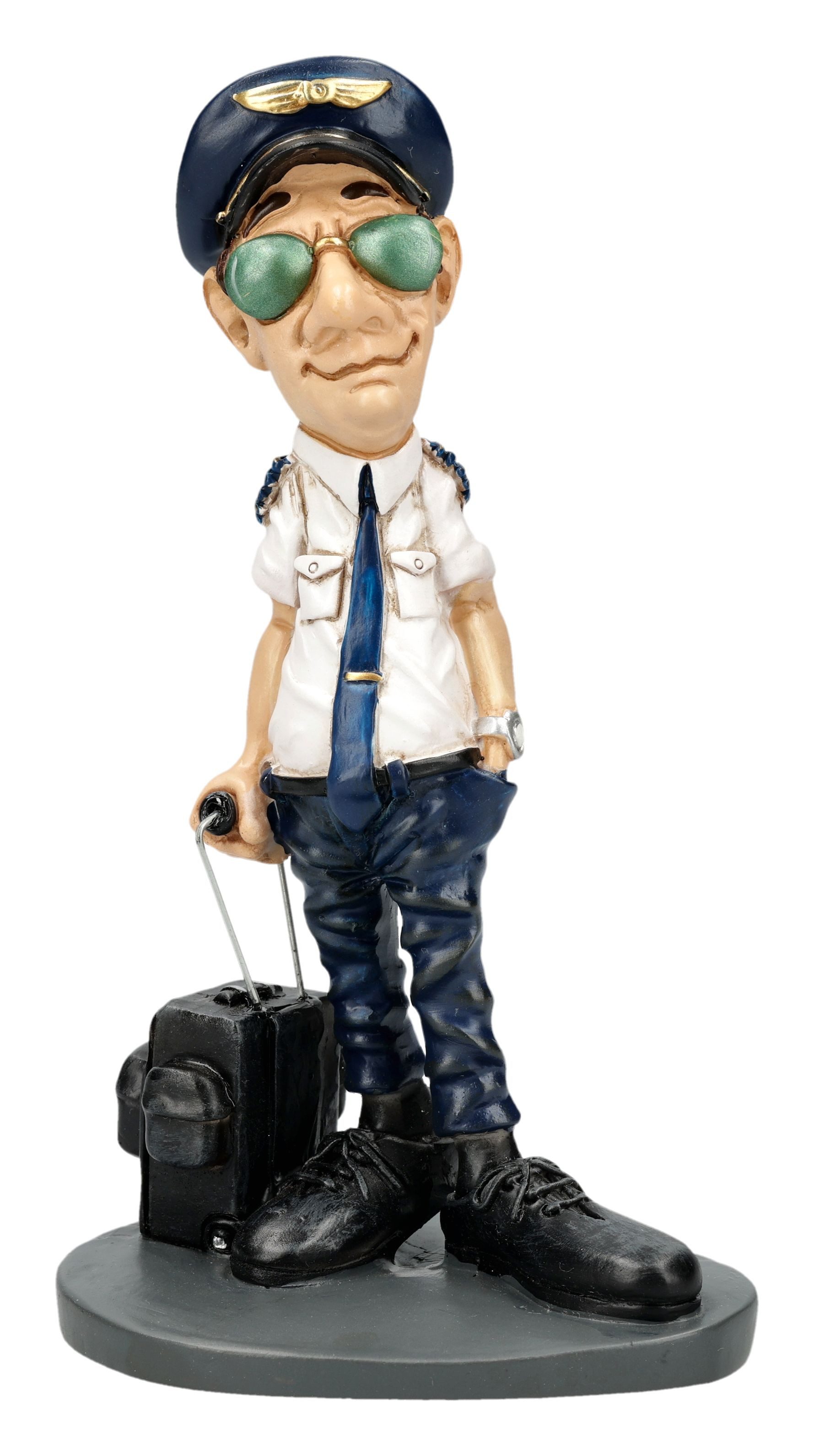 Figuren Shop GmbH Dekofigur Piloten Figur – Lustige Sammlerfigur Pilot mit Koffer 13.5 cm Deko