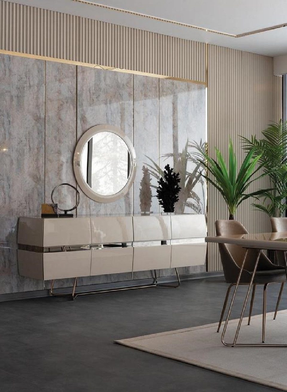 Xlmoebel Sideboard Hochglanz Anrichte mit integriertem Spiegel und viel Stauraum (Sideboard mit Spiegel, Sideboard + Spiegel), Hergestellt in Europa