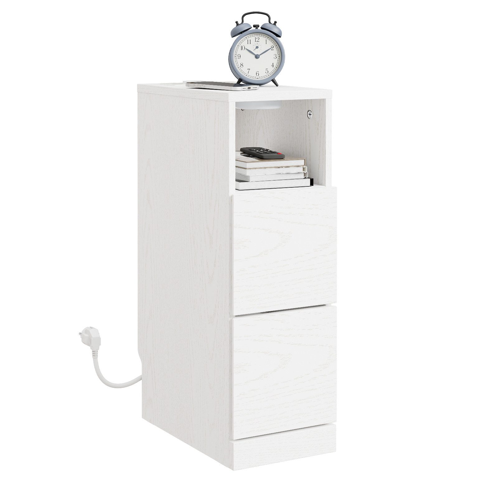SoBuy Nachttisch FBT149-E, Beistelltisch schmal mit Ladefunktion und LED-Sensorleuchte (1 Tisch), 20cm breit Nachttisch mit Sockelleisten-Design, Nachtschrank