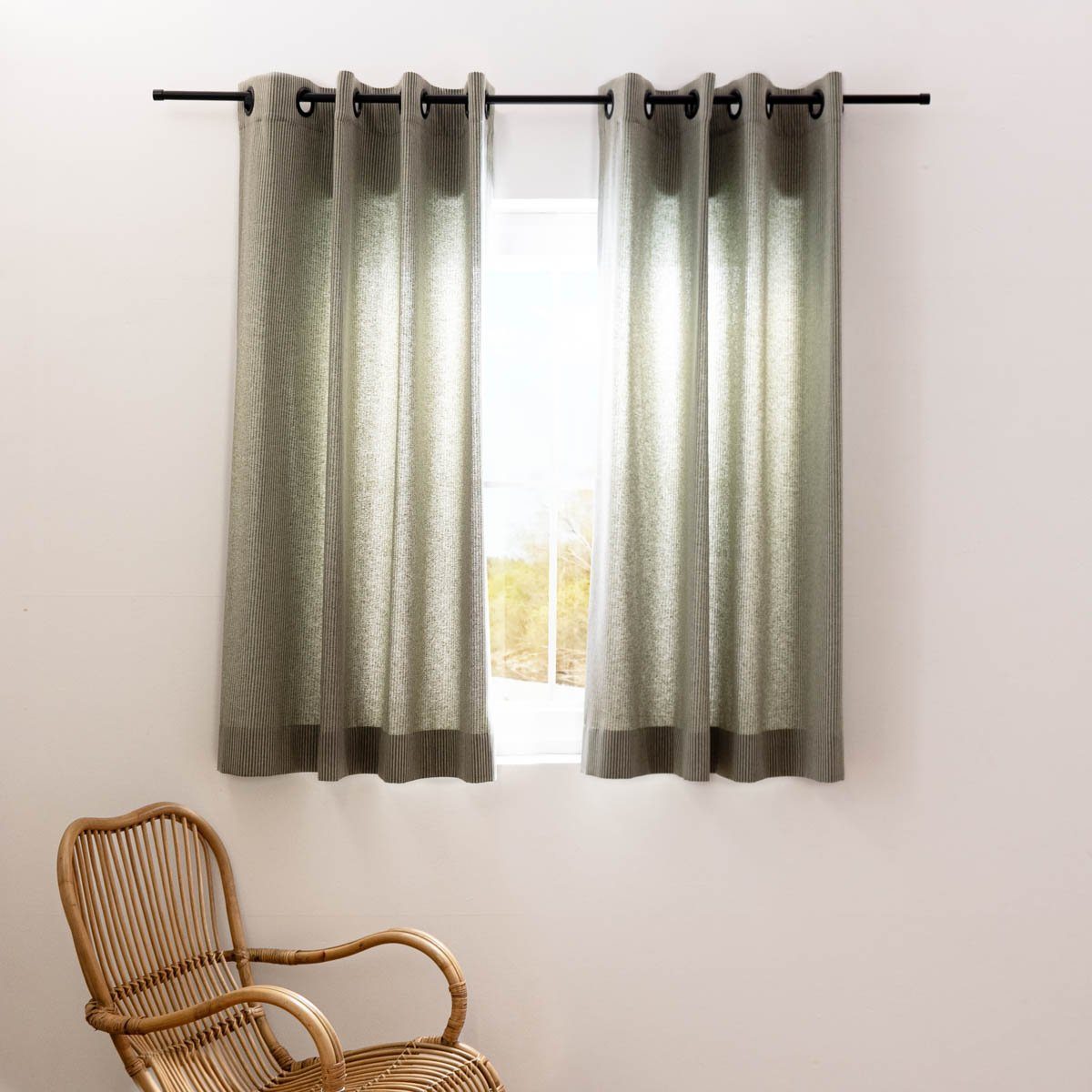 SCHÖNER LEBEN. Vorhang Gardine Dobbystoff Streifen grün beige 245cm von, Ösen, blickdicht, Kunstfaser, handmade