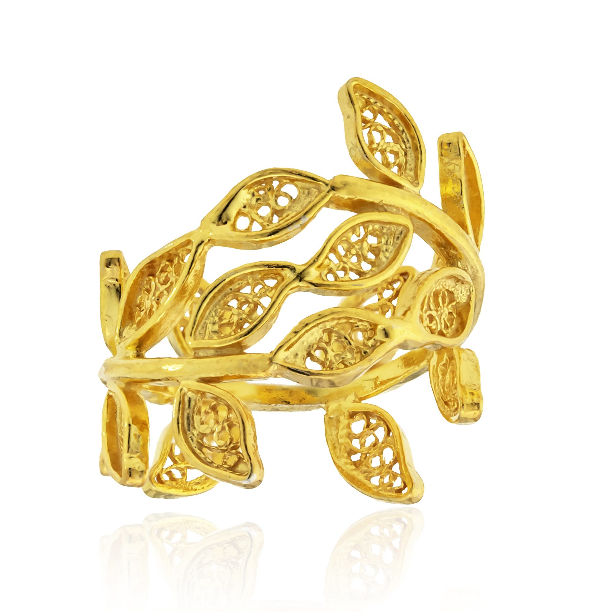 Cavill Silberring Eleganter Ring aus vergoldetem Silber mit Blattmotiv (1-tlg)