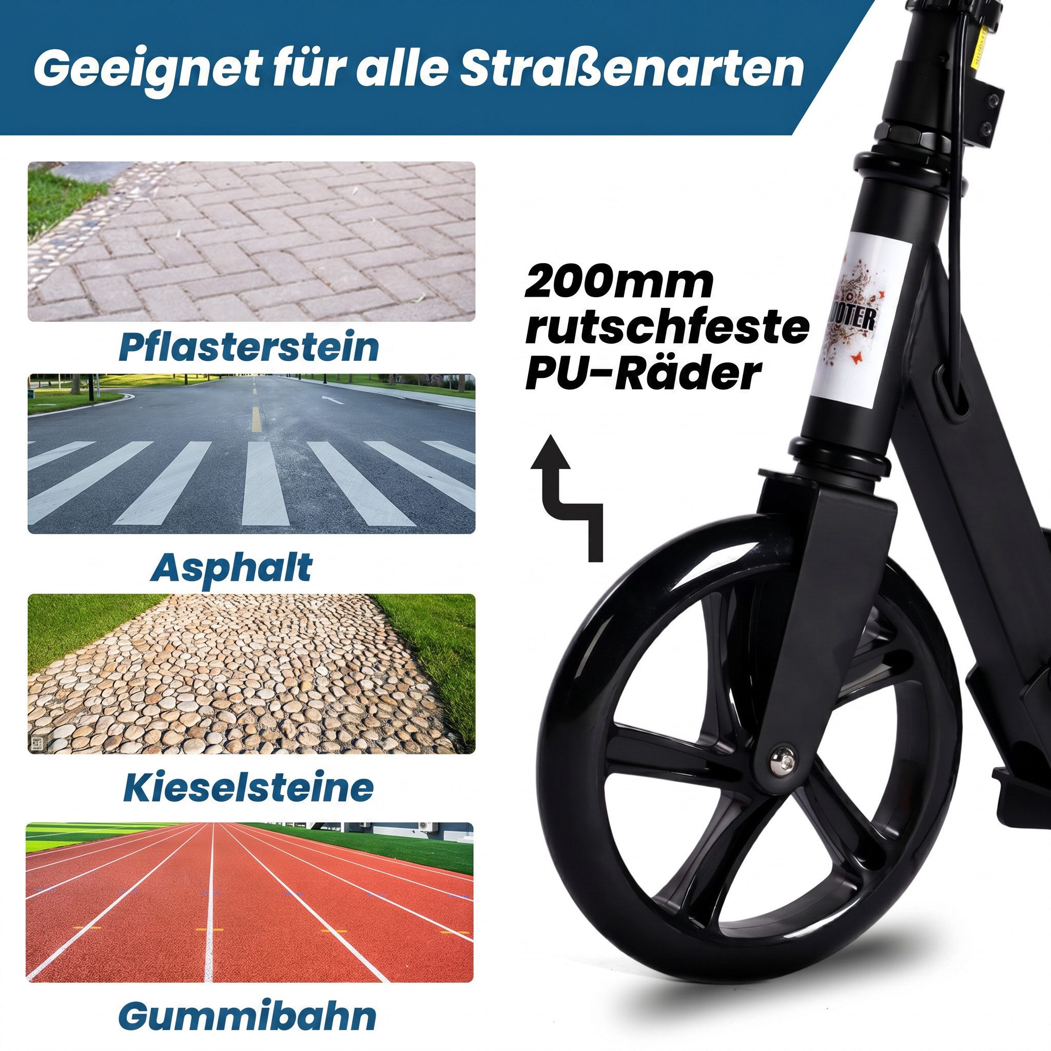 H.yeed Tretroller Kick Scooter für Kinder, Jugendliche und Erwachsene, Höhenverstellbarer Cityroller für Jungen und Mädchen 8+ – Bild 5 von 5
