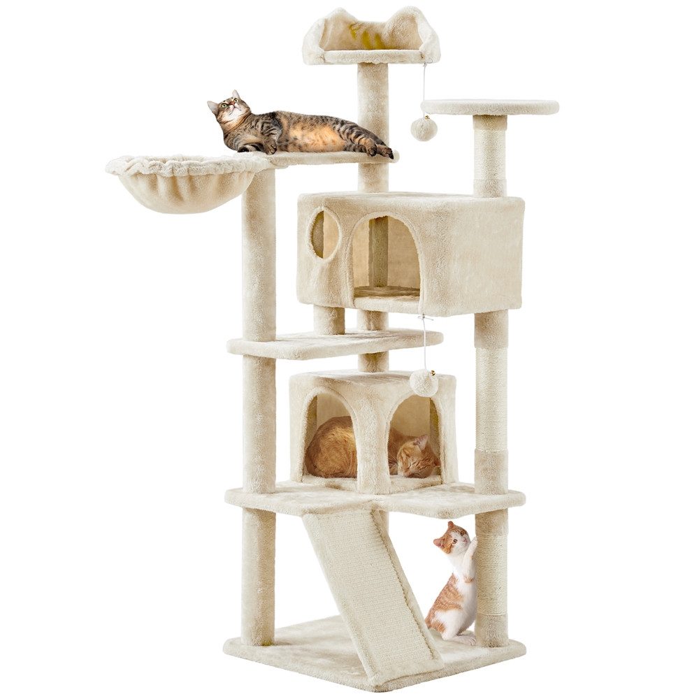 Yaheetech Kratzbaum 146 cm (H), Plüsch Kletterbaum Katzenbaum, mit 3 Aussichtsplattformen, für kleine und mittelgroße Katzen von Yaheetech
