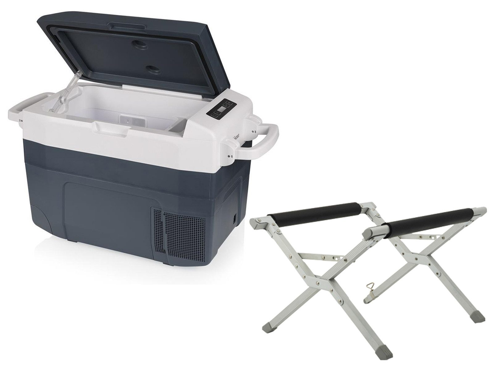 Tristar Elektrische Kühlbox, 40 l, mit Kompressor, groß für Auto Camping, 230V 12V 24V, Kühlboxständer