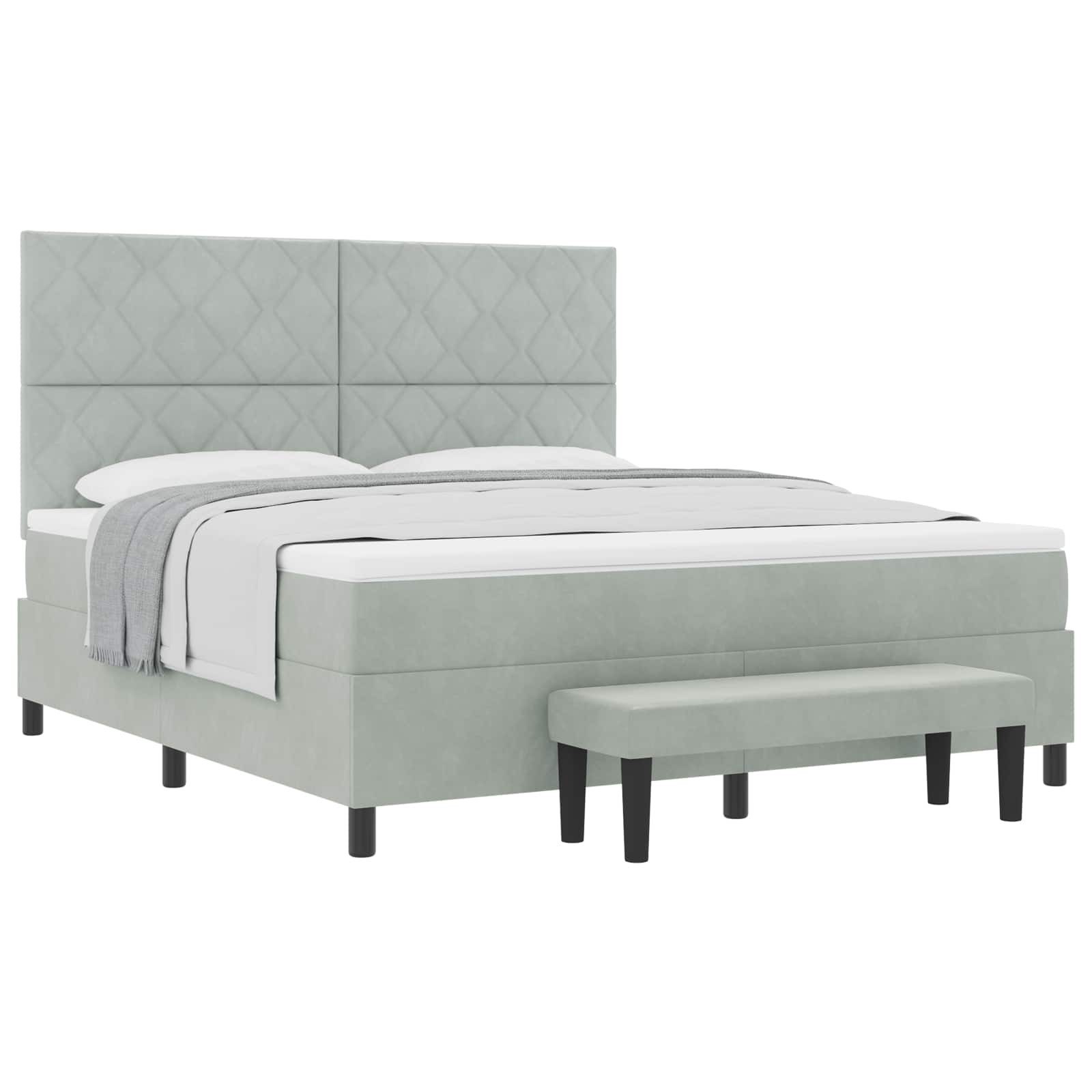 Bett Boxspringbett mit Kopfteil Hellgrau 200 x 180 cm Samt