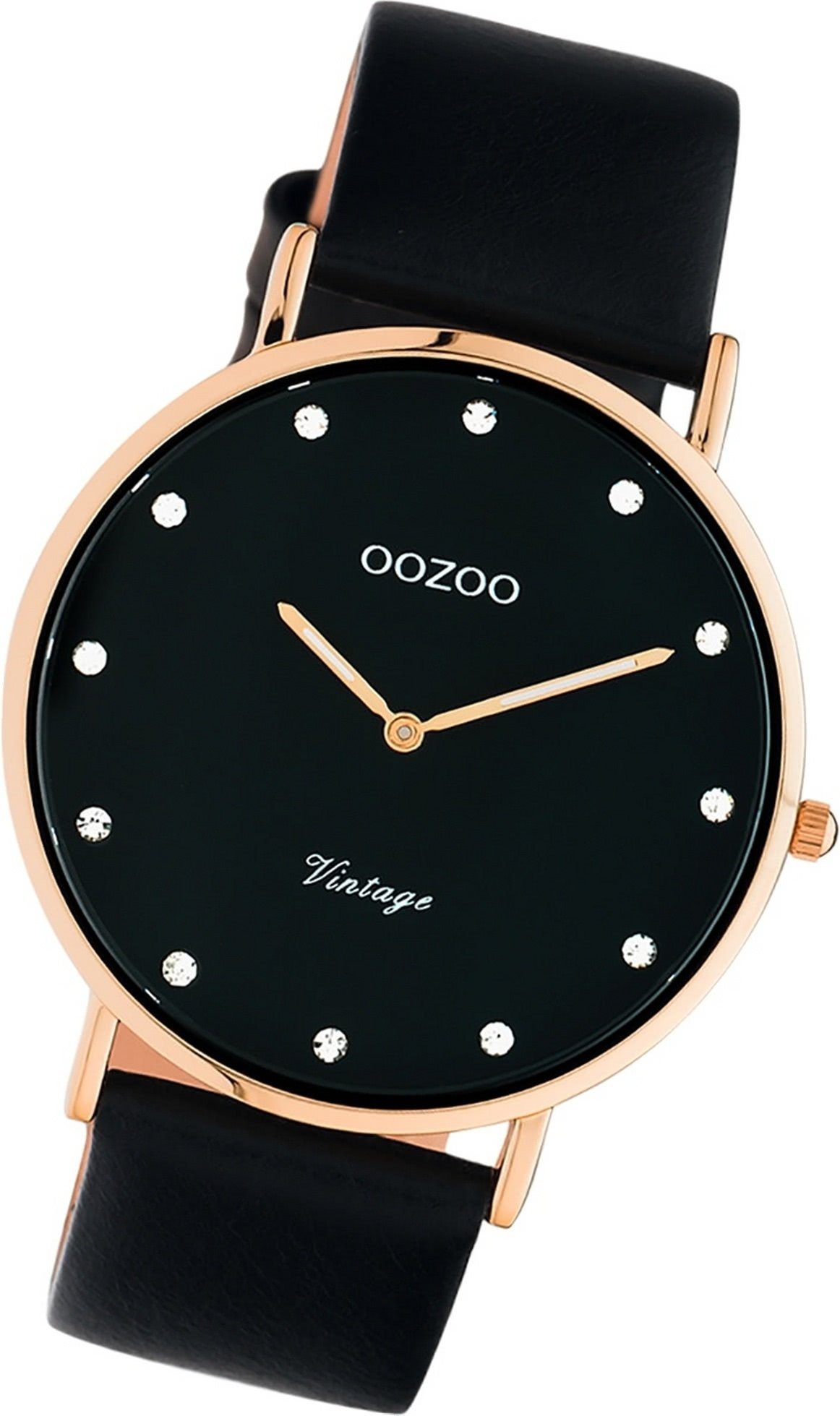 OOZOO Quarzuhr Oozoo Leder Unisex Uhr C20249 Analog, Damen, Herrenuhr Lederarmband schwarz, rundes Gehäuse, groß (ca. 40mm)