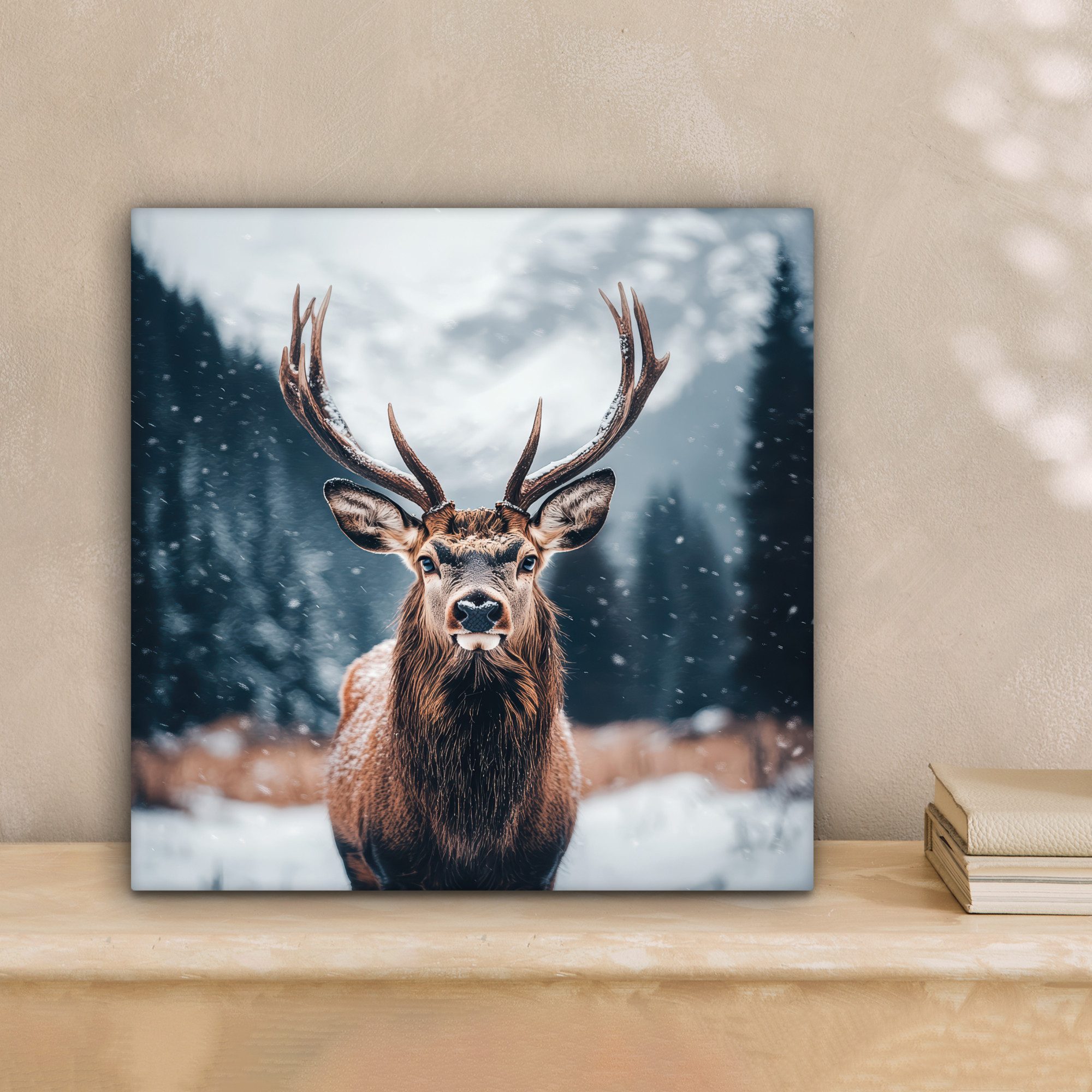 OneMillionCanvasses® Leinwandbild Hirsche - Tiere - Landschaft - Winter - S günstig online kaufen