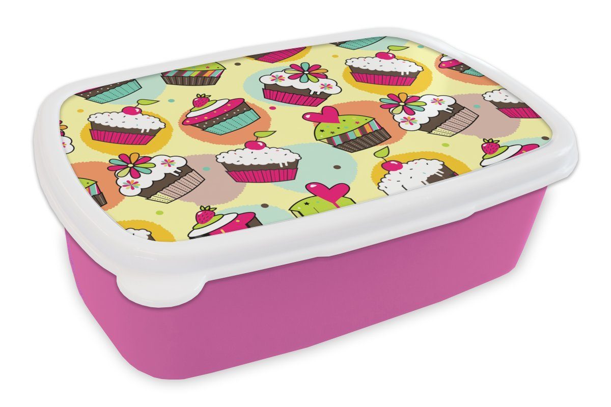 MuchoWow Lunchbox Mädchen - Cupcake - Schnittmuster - Mädchen - Kinder - Baby, Kunststoff, (2-tlg), Brotbox für Erwachsene, Brotdose Kinder, Snackbox, Mädchen, Kunststoff rosa