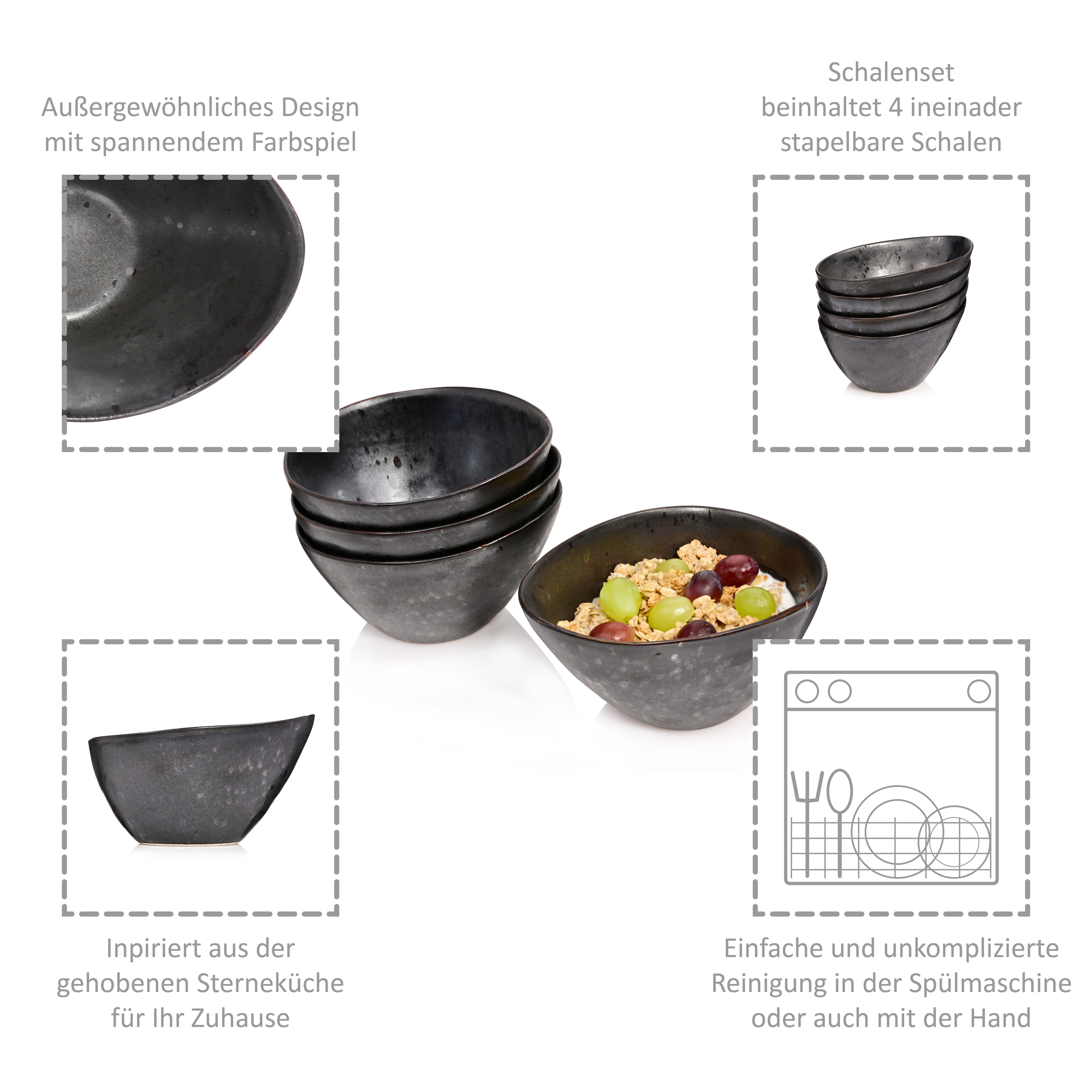 Steingut, Schalen Tombey spülmaschinengeeignet Design, Müslischale (Set, 4-tlg), modernes Set, SÄNGER Handmade,