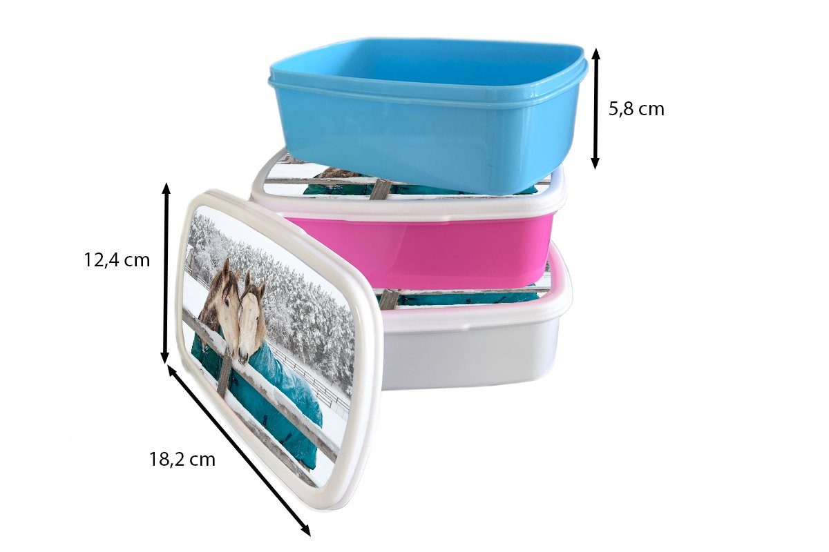 MuchoWow Lunchbox Mädchen Kinder (2-tlg), weiß Jungs - Decke Erwachsene, Schnee, Pferde und - Brotbox für Kunststoff, Brotdose, und für