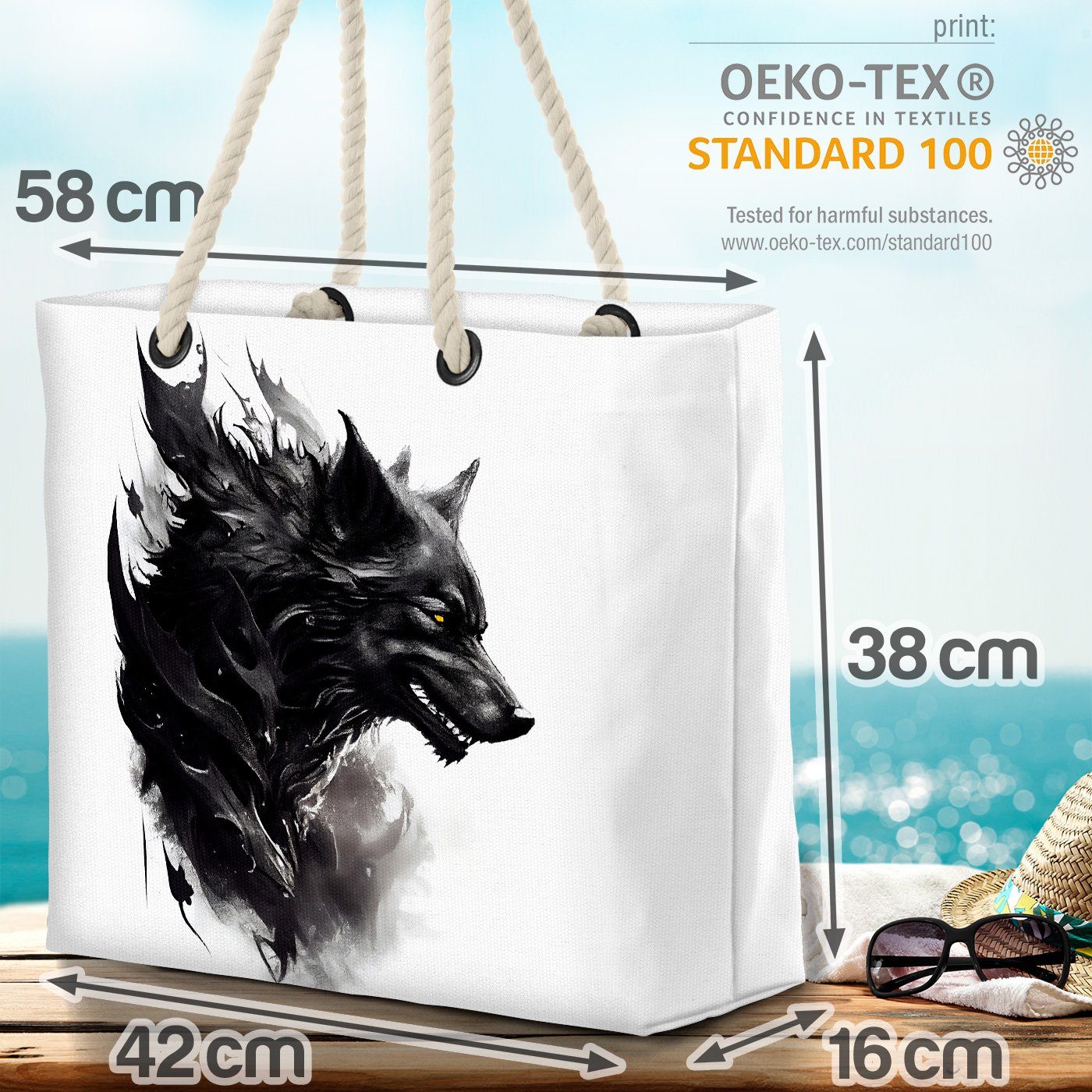 Gamer Feuer Schattenwolf VOID Wildtier Fenrir Dämon (1-tlg), Höll Monster Strandtasche Game Hund