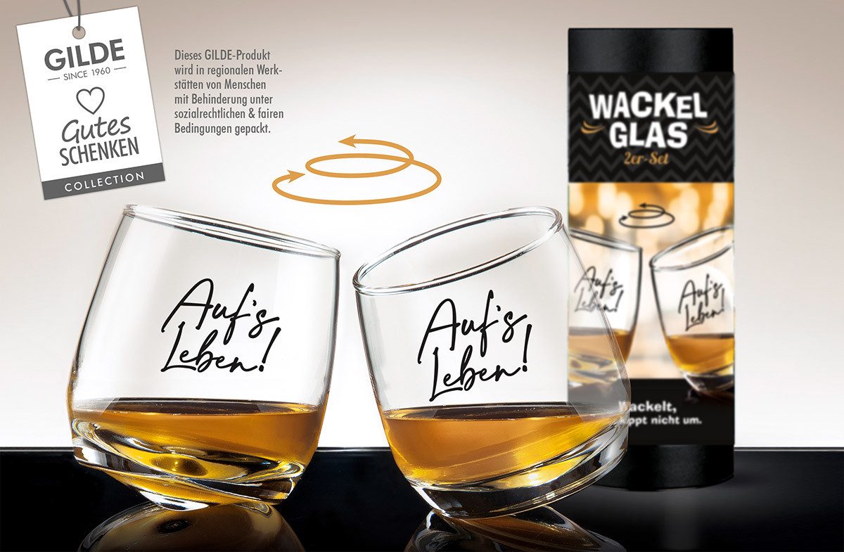 GILDE Whiskyglas Wackelglas 'Auf´s Leben!' 2er-Set 60656, Glas