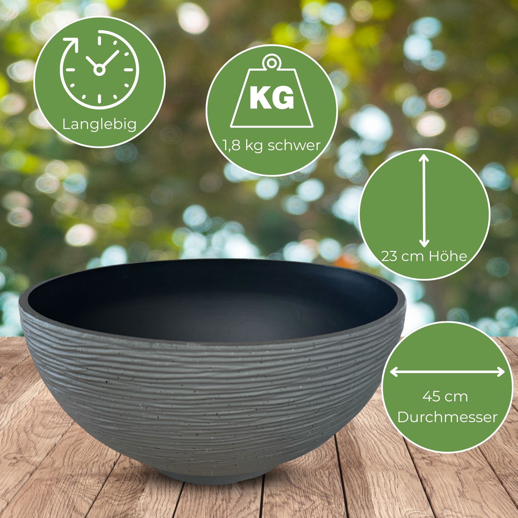 matches21 HOME & HOBBY Wasserspiel Solar-Brunnen Set für draußen - 45 x 23 cm Schale grau, (1 tlg), Wasser-Fontäne als Solar Spring-Brunnen Garten-Deko Vogeltränke