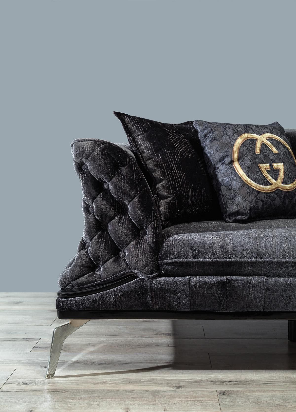 Xlmoebel Polstergarnitur Schwarze Chesterfield Couch Sofa 3+1 für Wohnzimmer Möbel, (3+1, 2-tlg., 3 Sitzer + 1 Sessel), Made in Europa