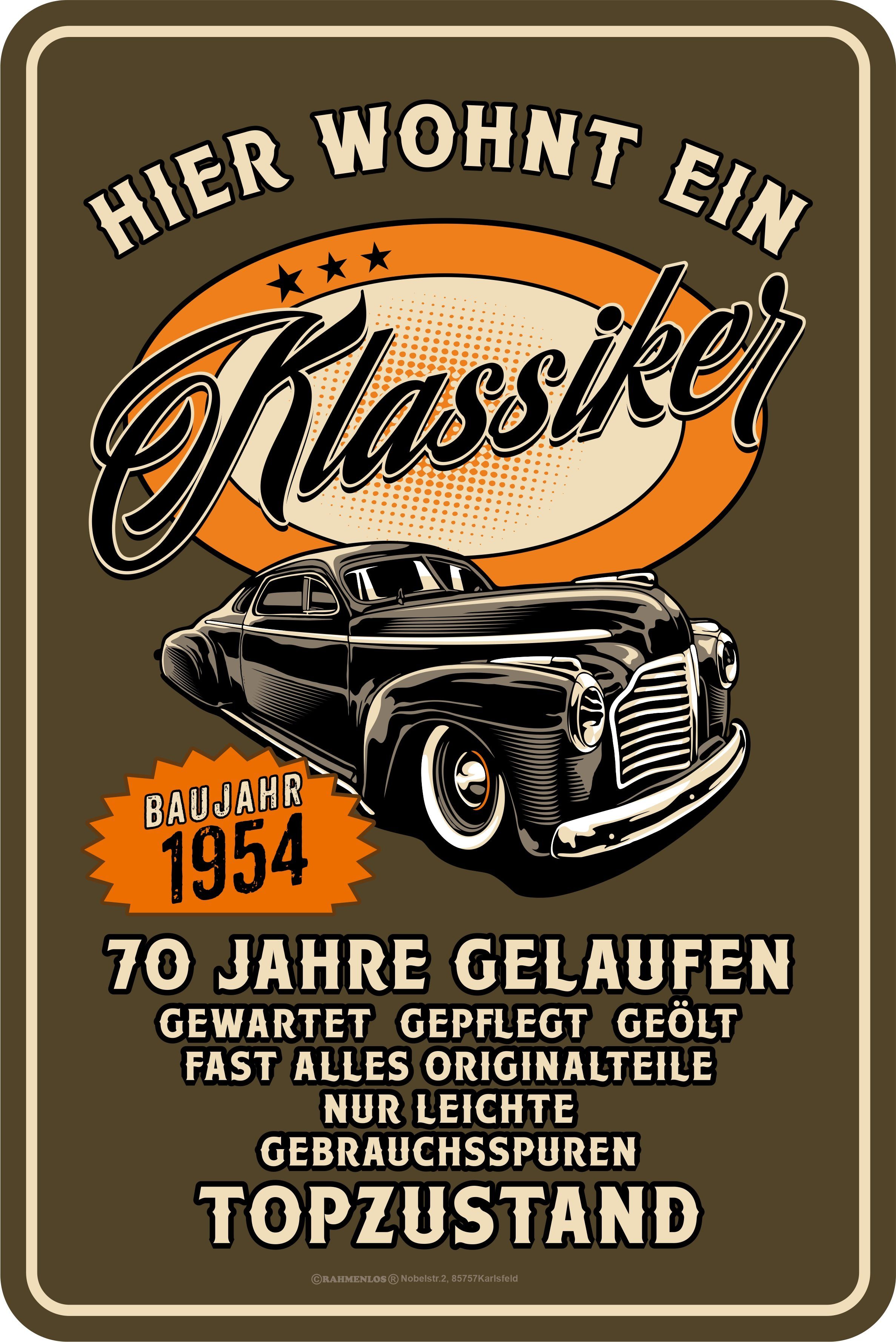 LOBO NEGRO® Metallschild zum 70. Geburtstag Oldtimer in Topzustand
