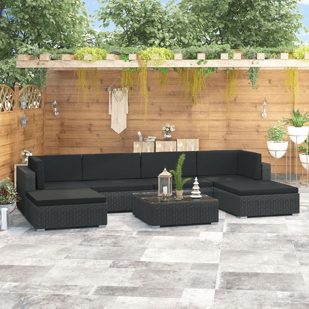 vidaXL Gartenmöbelset »vidaXL 7-tlg. Garten-Lounge-Set mit Auflagen Poly  Rattan Schwarz« online kaufen | OTTO