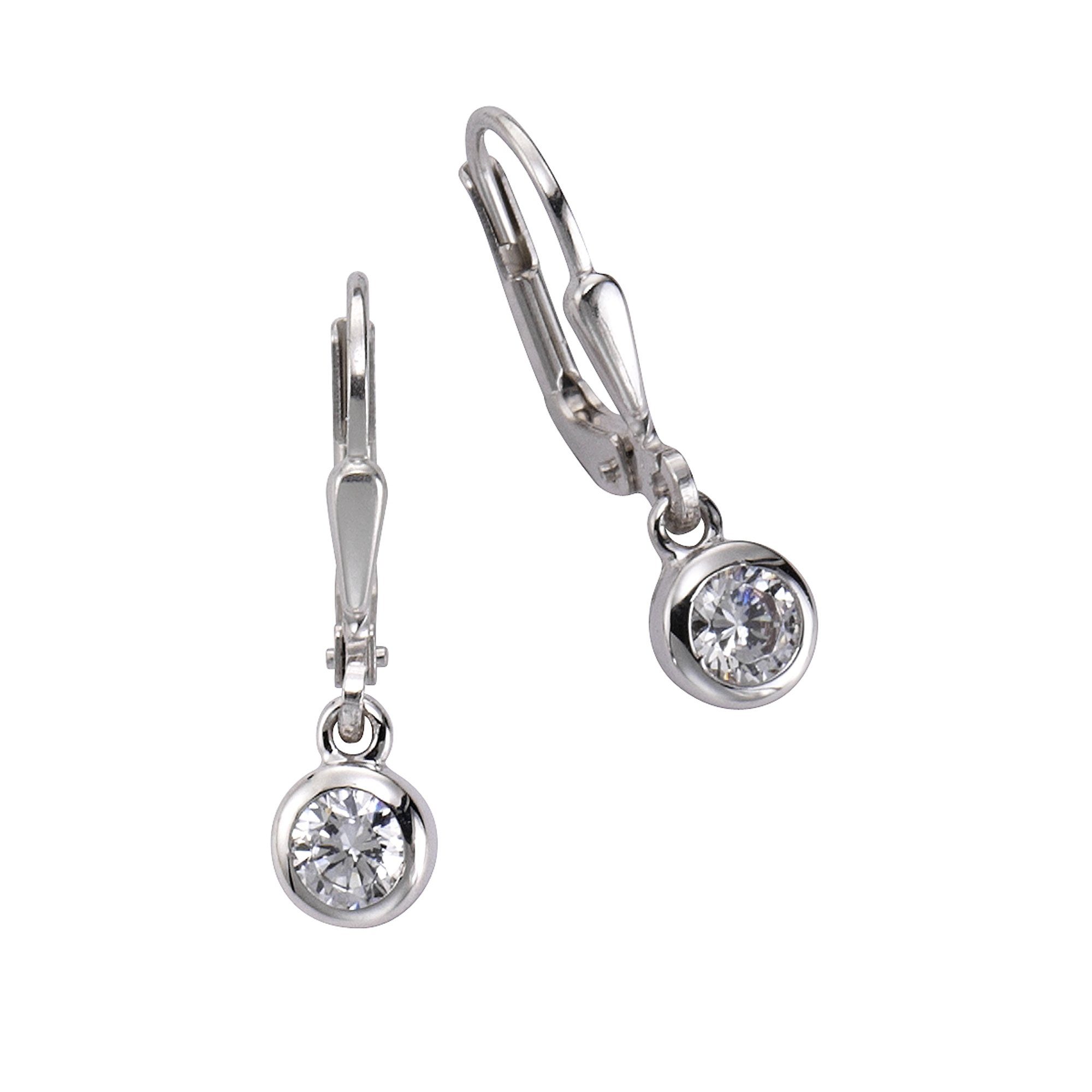Zeeme Paar Ohrhänger Silber 925 rhodiniert mit weißen Zirkonia-Steinen 22mm günstig online kaufen
