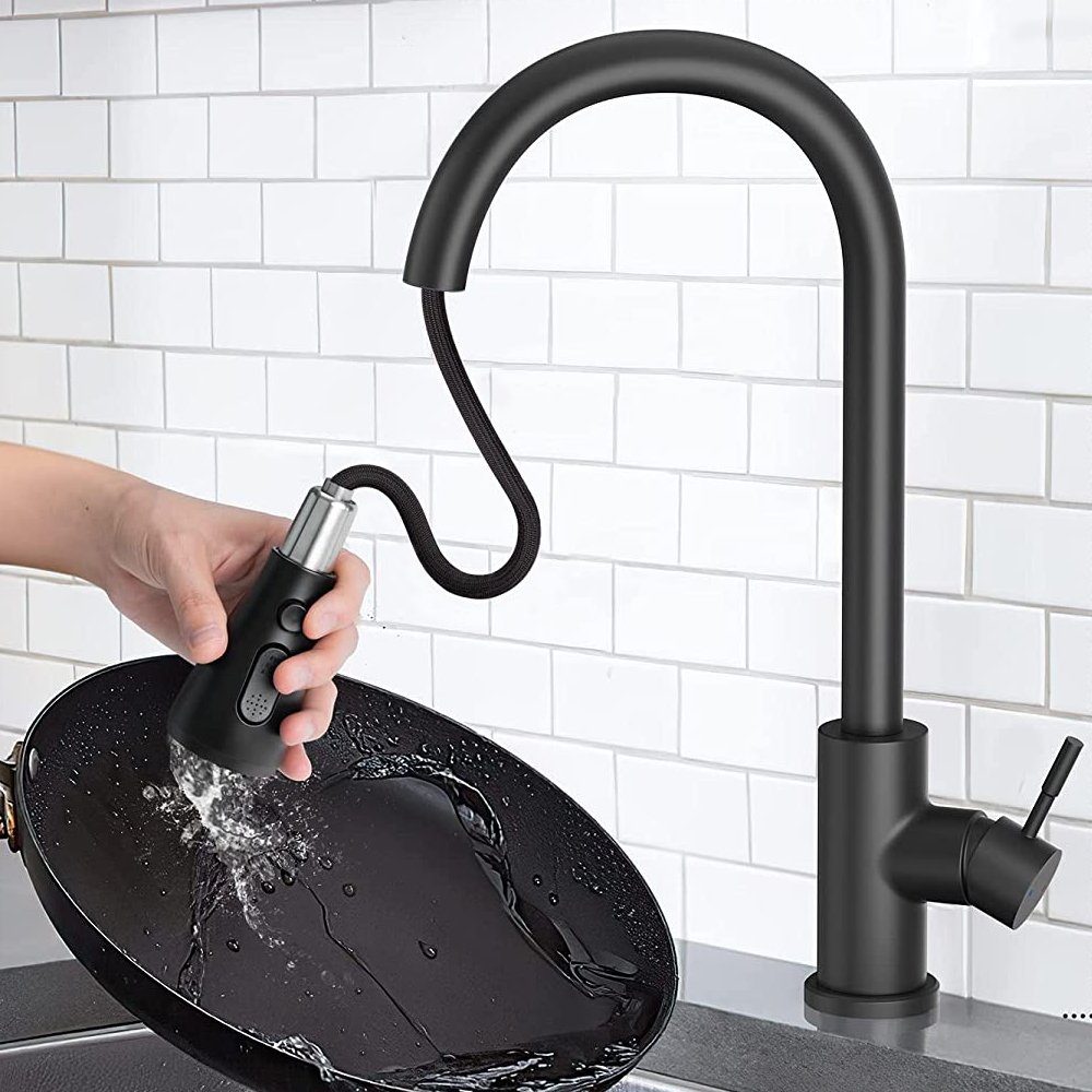 XERSEK Waschtischarmatur Wasserhahn Küche Küchenarmatur Einhebelmischer Spültischarmatur 360° Höhe 410mm, 33-35 mm Lochdurchmesser